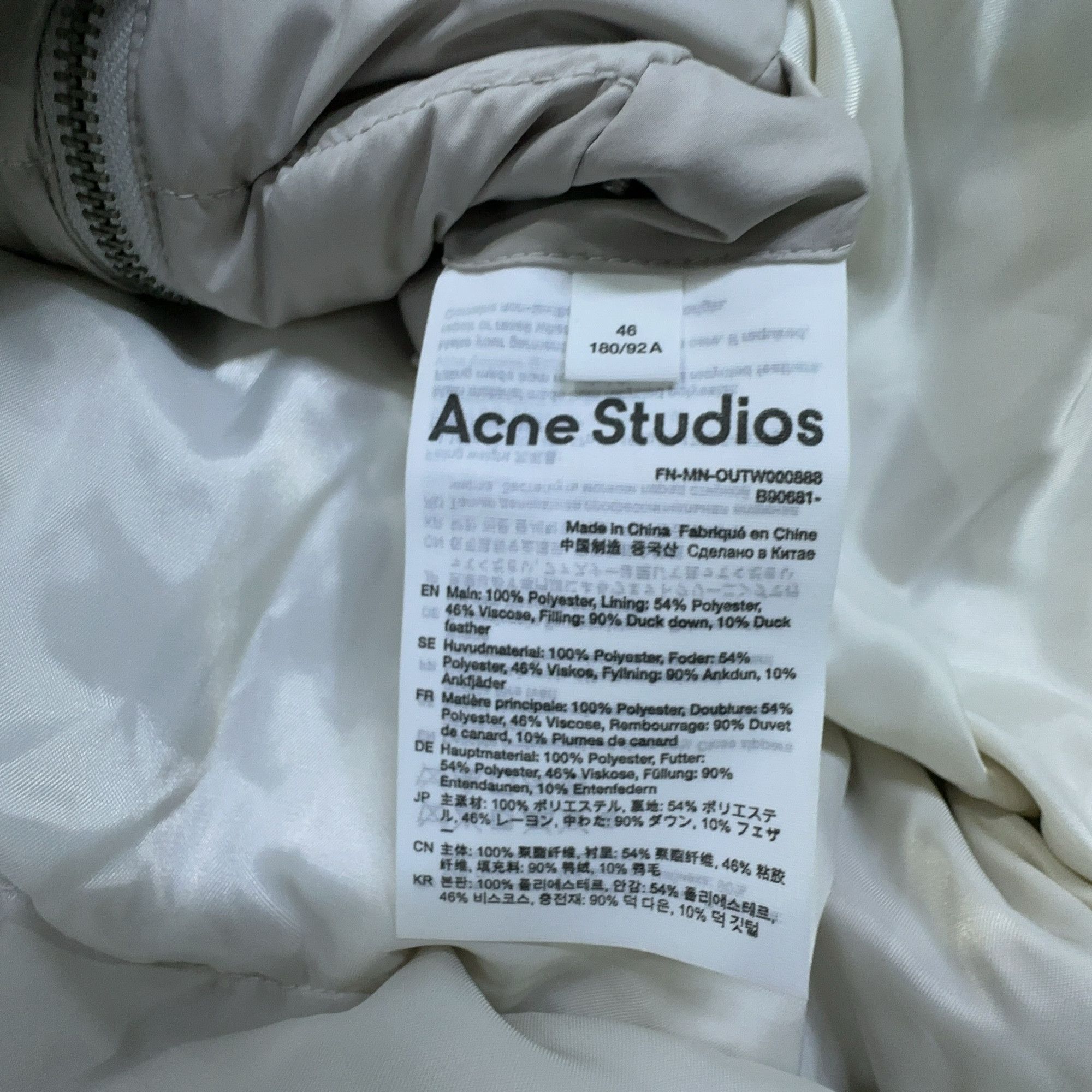 Acne Studios Acne Studios Grey Down Filled Puffer Jacket 46 Size US S / EU 44-46 / 1 - 4 Thumbnail