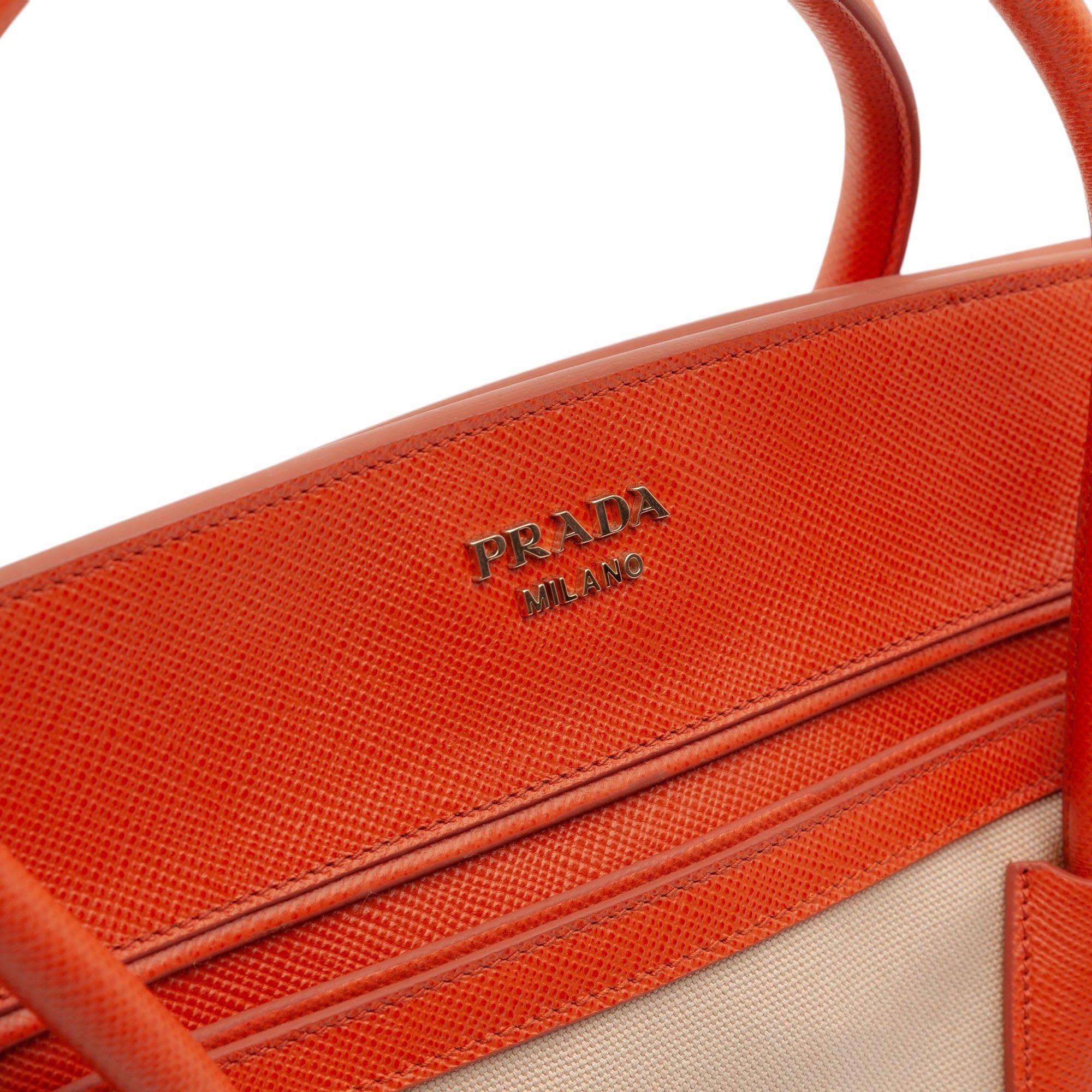 Prada Bicolor Saffiano Cuir Trimmed Canvas Satchel Size ONE SIZE - 7 Thumbnail
