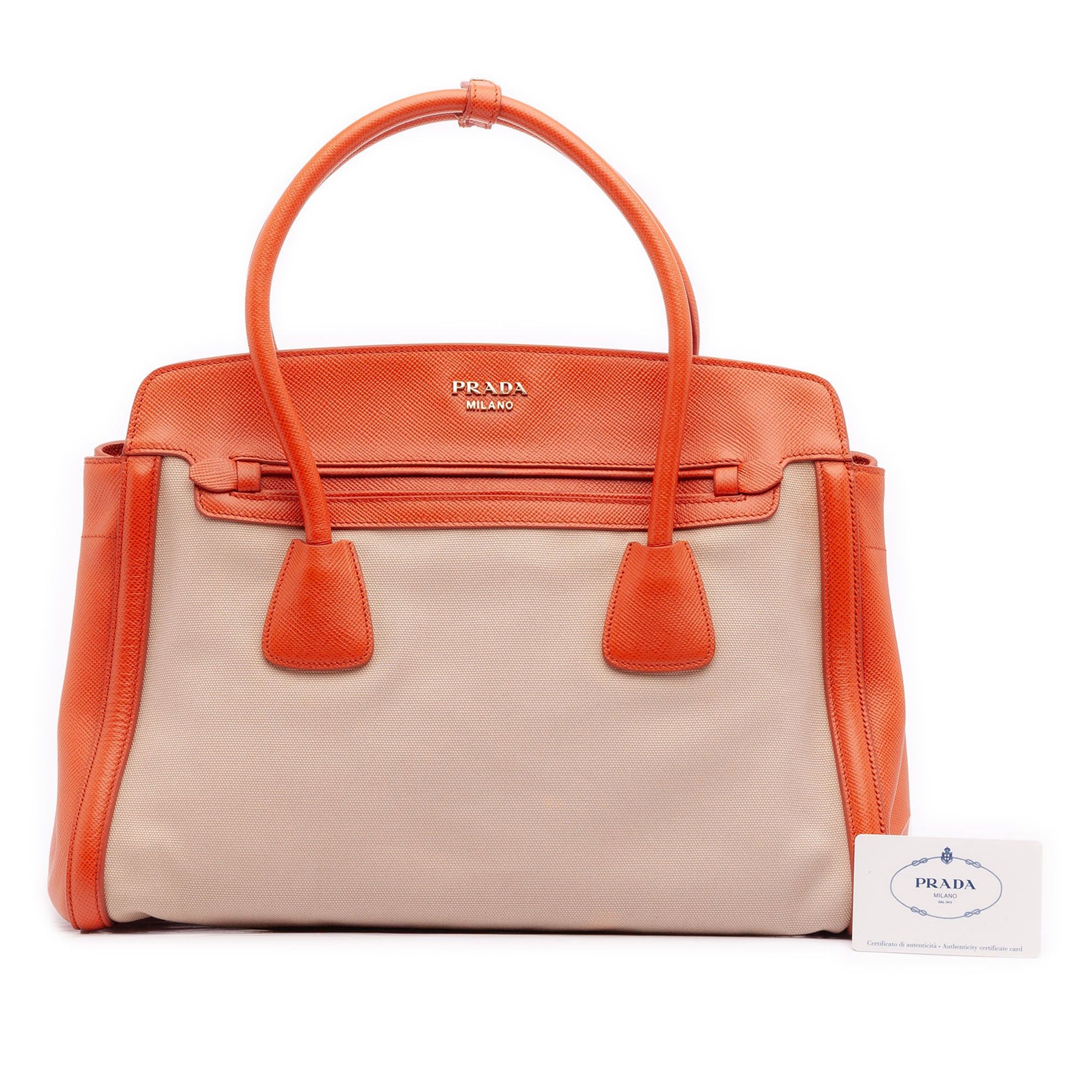 Prada Bicolor Saffiano Cuir Trimmed Canvas Satchel Size ONE SIZE - 11 Thumbnail