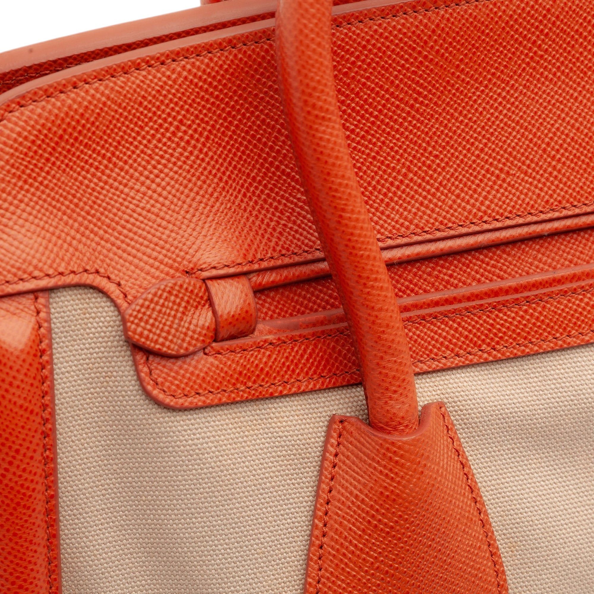 Prada Bicolor Saffiano Cuir Trimmed Canvas Satchel Size ONE SIZE - 9 Thumbnail