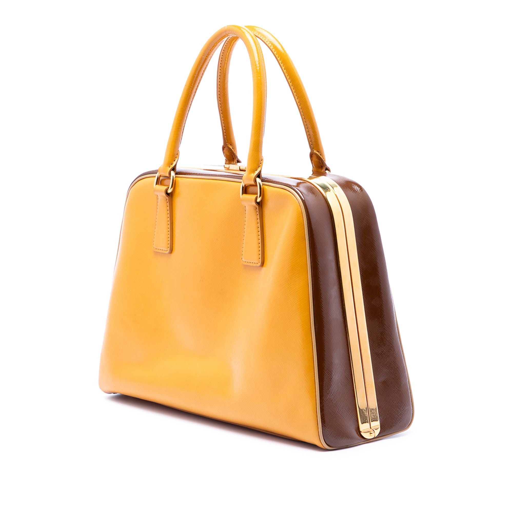 Prada Bicolor Saffiano Vernice Pyramid Frame Handbag Size ONE SIZE - 2 Thumbnail