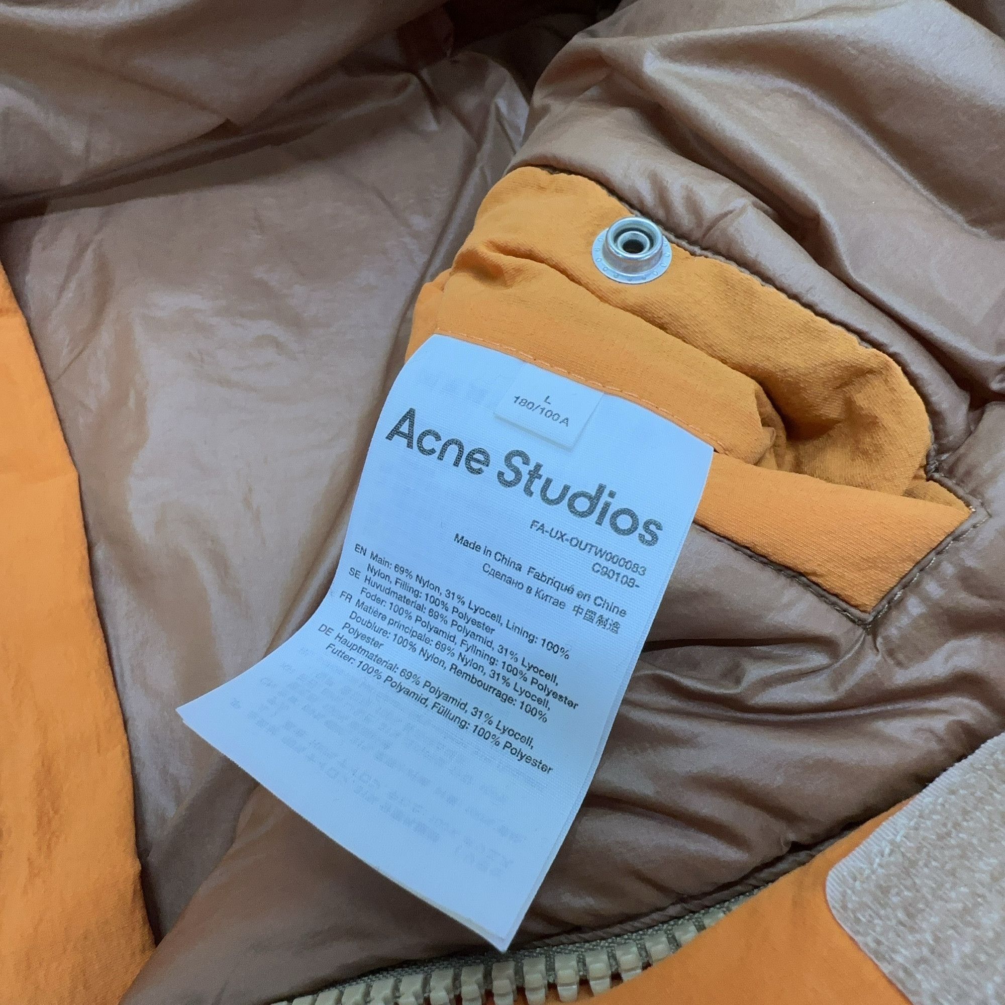 Acne Studios Acne Studios Orange Nylon Puffer Jacket Size L Size US L / EU 52-54 / 3 - 4 Thumbnail