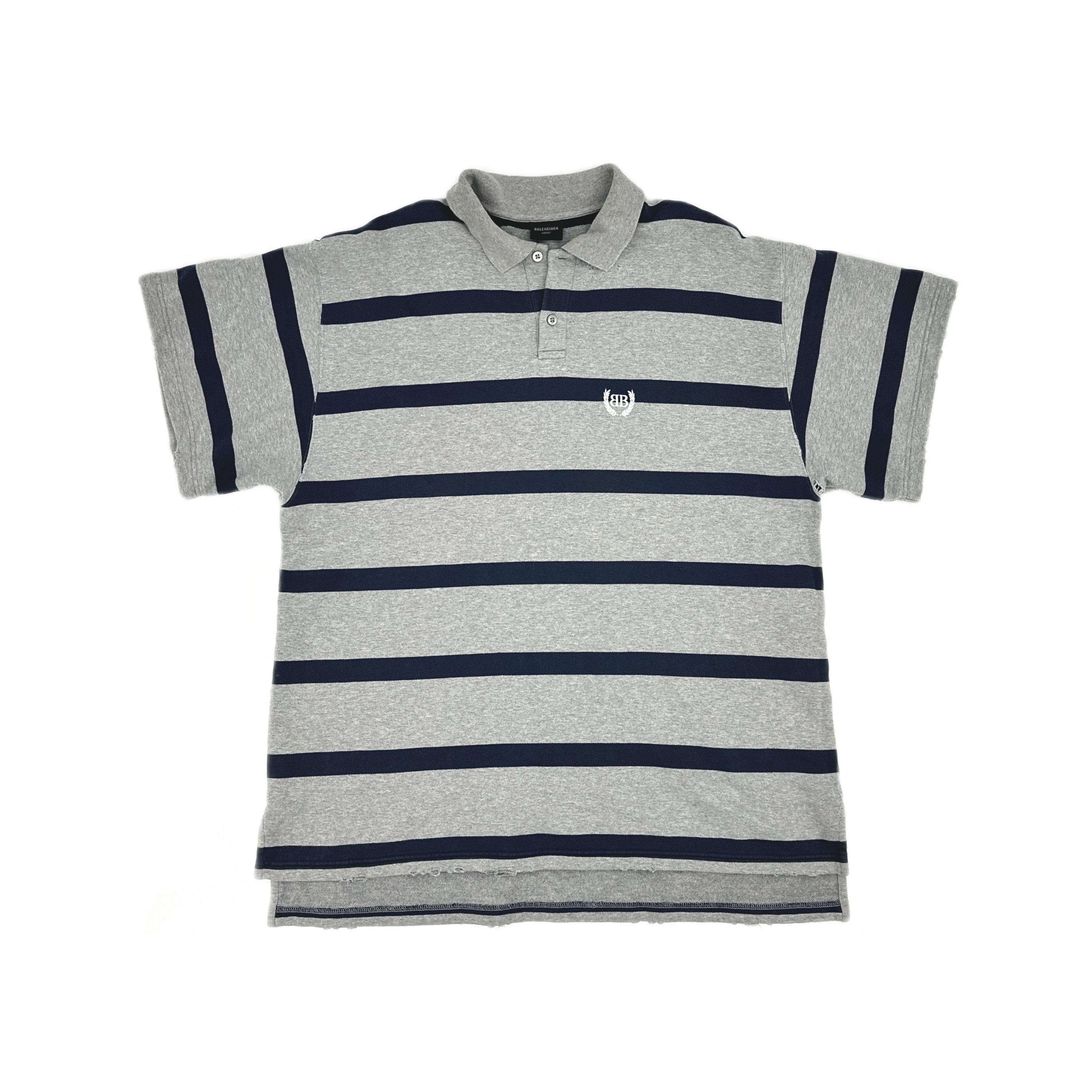 Balenciaga Balenciaga Laurel Distressed Striped Polo Size 3 Size US L / EU 52-54 / 3 - 2 Thumbnail