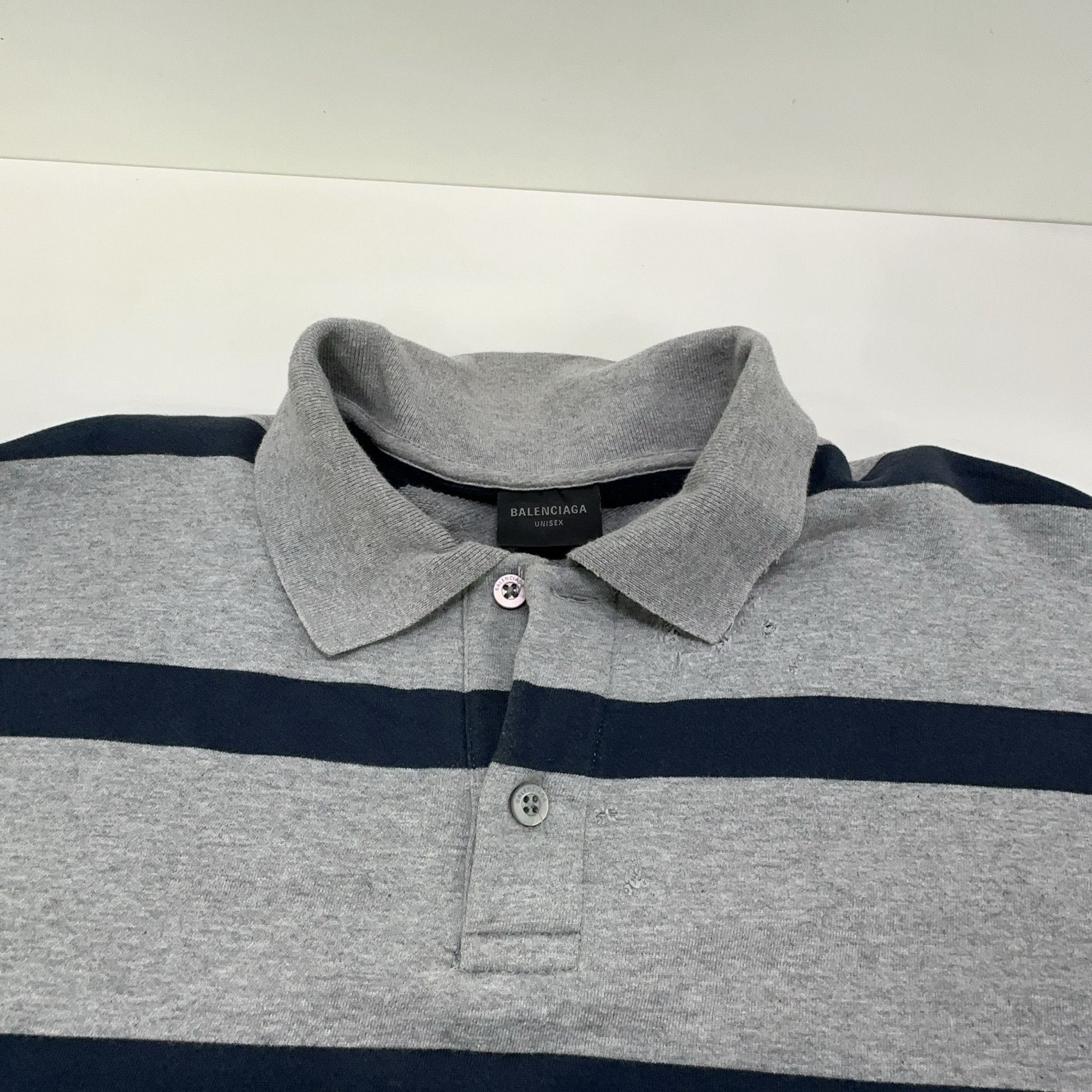 Balenciaga Balenciaga Laurel Distressed Striped Polo Size 3 Size US L / EU 52-54 / 3 - 8 Thumbnail