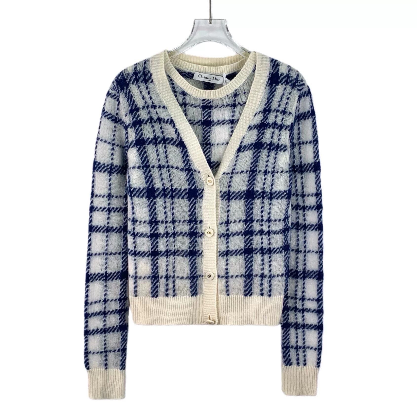 Dior Dior Blue Check Mohair Cardigan Set 36 Size XS / US 0-2 / IT 36-38 - 2 Thumbnail