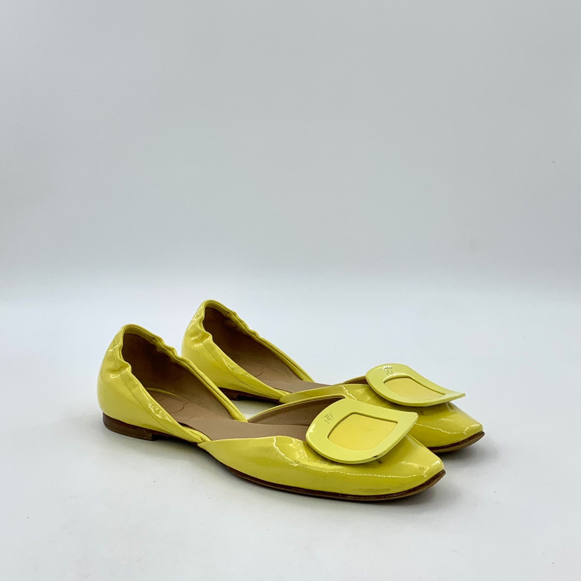 Roger Vivier Roger Vivier Yellow Patent Buckle Flats IT 37.5 Size US 7.5 / IT 37.5 - 3 Thumbnail