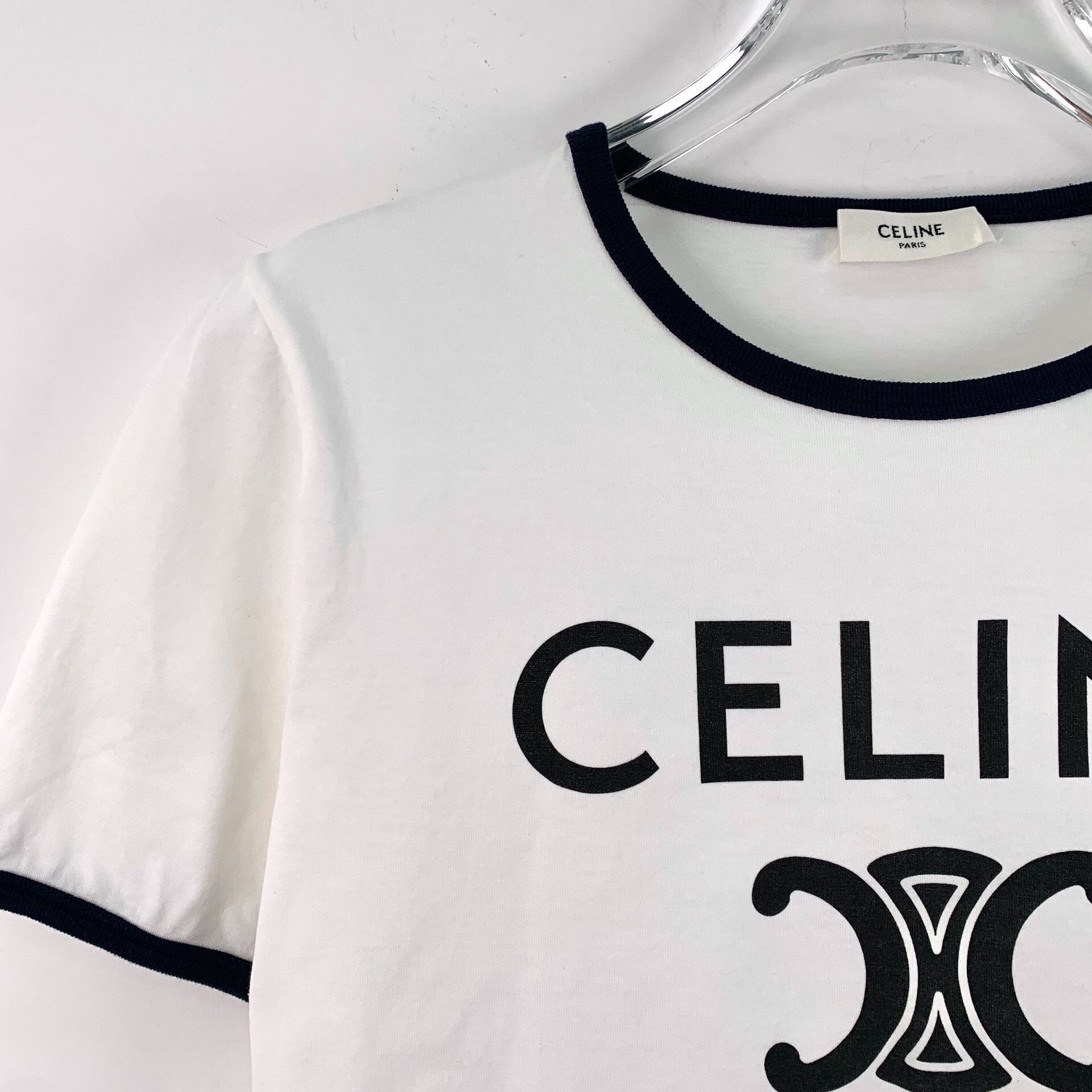 Celine CELINE Triomphe Logo Ringer T-Shirt Size S Size US S / EU 44-46 / 1 - 4 Thumbnail