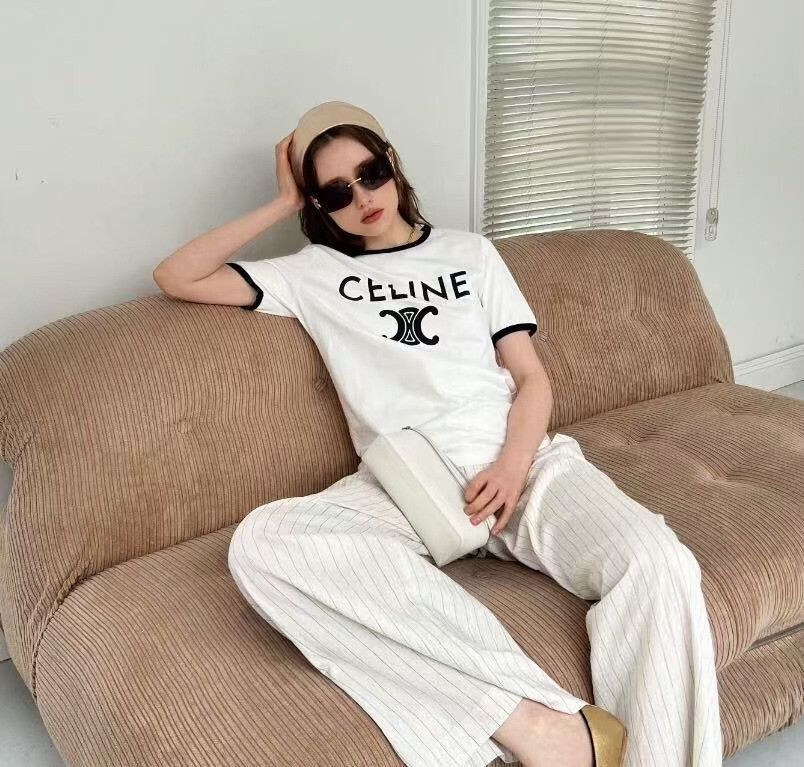 Celine CELINE Triomphe Logo Ringer T-Shirt Size S Size US S / EU 44-46 / 1 - 10 Thumbnail
