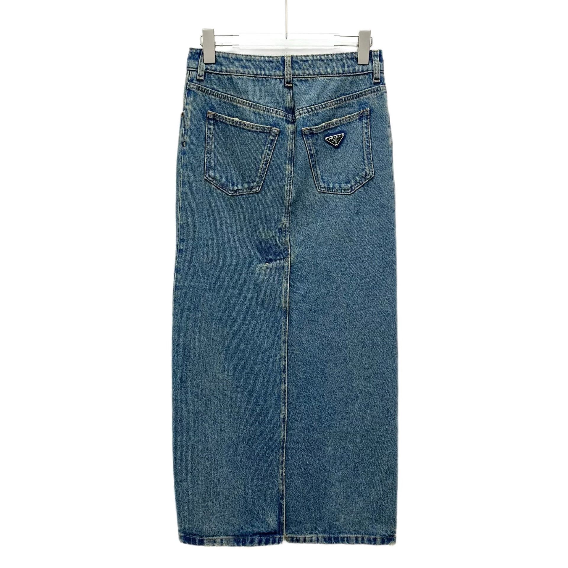 Prada Prada Triangle Logo Denim Maxi Skirt 36 Size 25" / US 0 / IT 36 - 3 Thumbnail