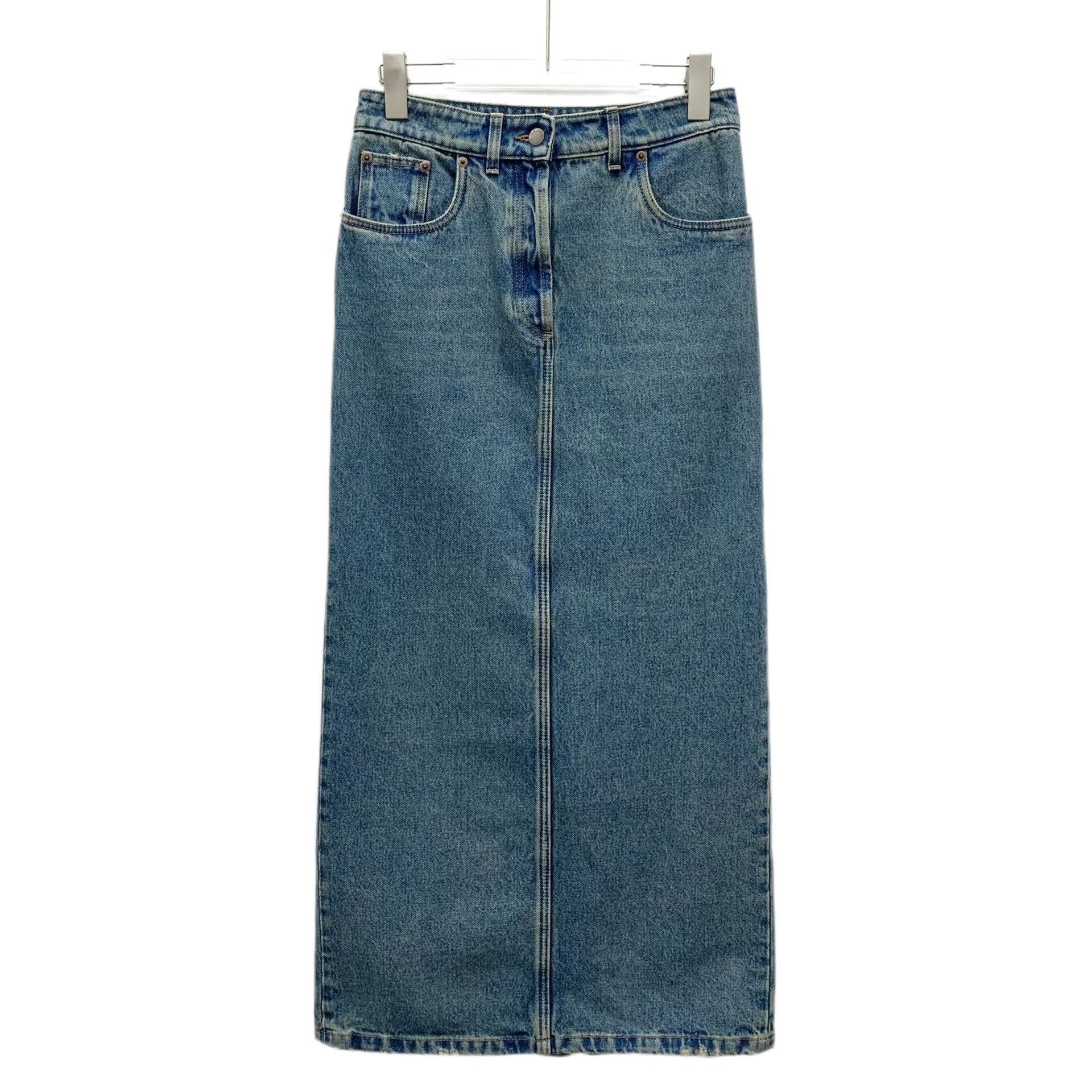 Prada Prada Triangle Logo Denim Maxi Skirt 36 Size 25" / US 0 / IT 36 - 2 Thumbnail