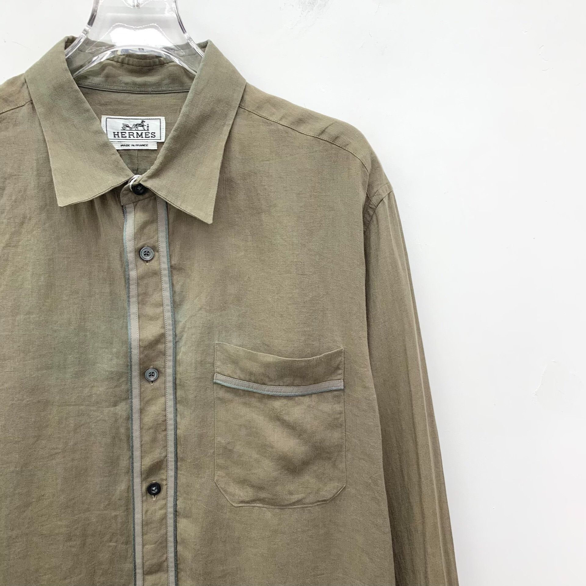Hermes Hermes Linen Long Sleeve Shirt Size 43 Size US XL / EU 56 / 4 - 4 Thumbnail