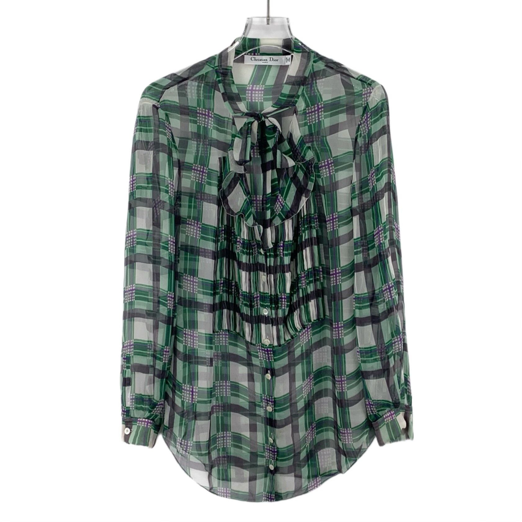 Dior Dior Plaid Silk Ruffle Bow Blouse FR 38 Size S / US 4 / IT 40 - 2 Thumbnail