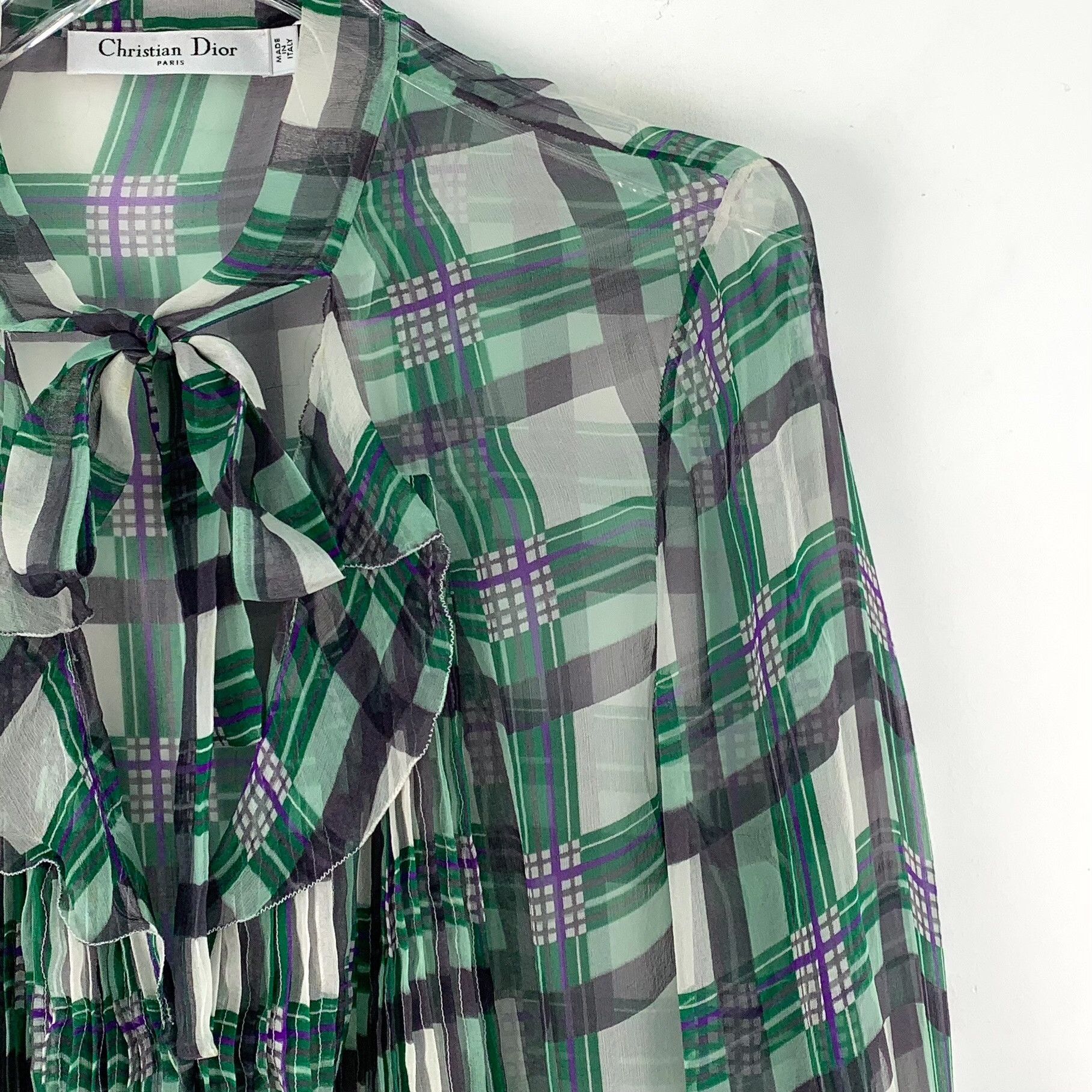 Dior Dior Plaid Silk Ruffle Bow Blouse FR 38 Size S / US 4 / IT 40 - 4 Thumbnail