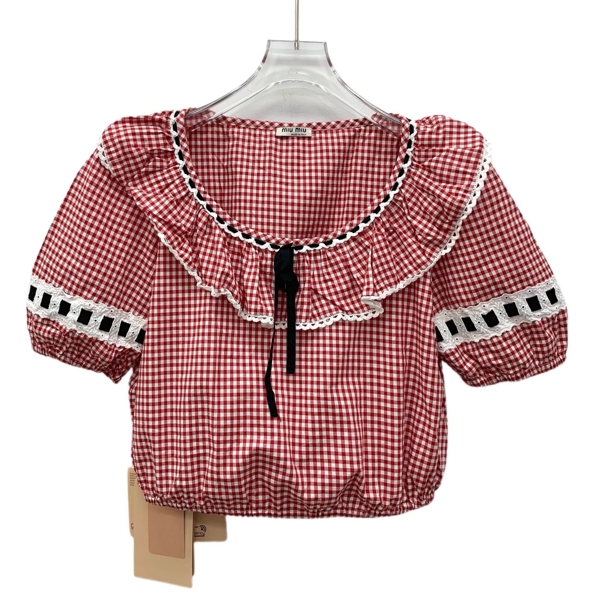 Miu Miu Miu Miu Red Gingham Ruffle Blouse IT 38 Size XS / US 0-2 / IT 36-38 - 2 Thumbnail