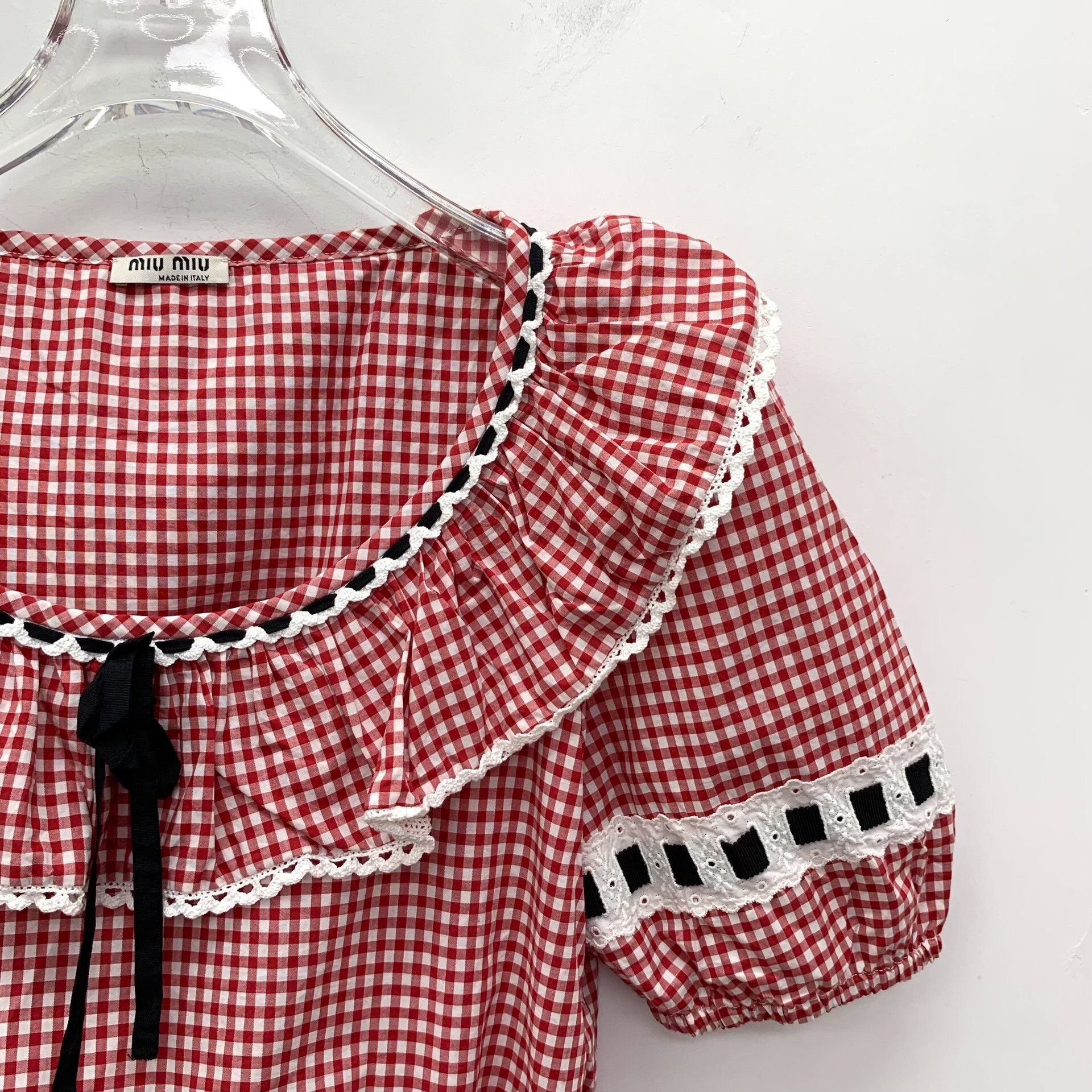 Miu Miu Miu Miu Red Gingham Ruffle Blouse IT 38 Size XS / US 0-2 / IT 36-38 - 4 Thumbnail
