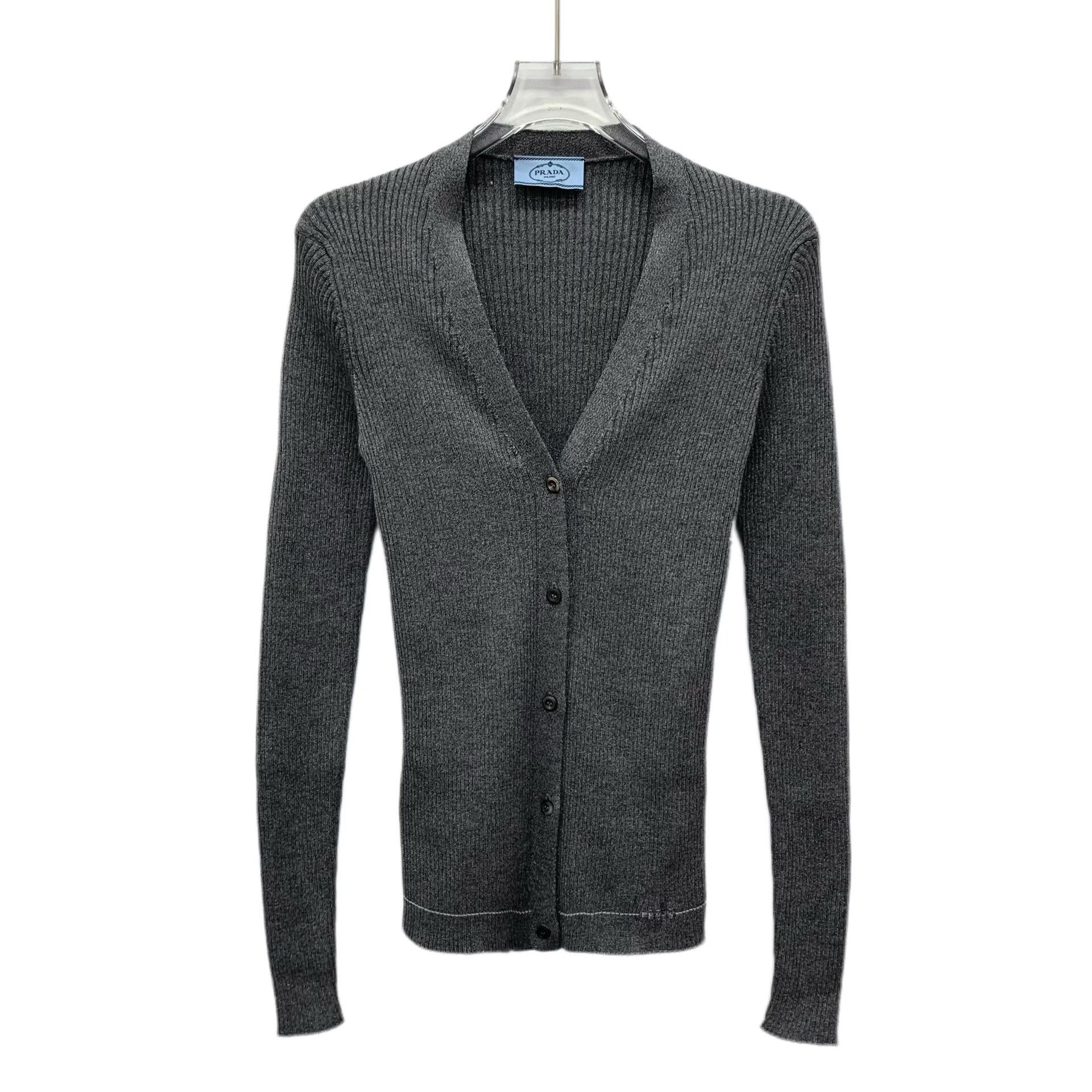Prada Prada Ribbed Metallic Wool Silk Cardigan IT 38 Size XS / US 0-2 / IT 36-38 - 2 Thumbnail