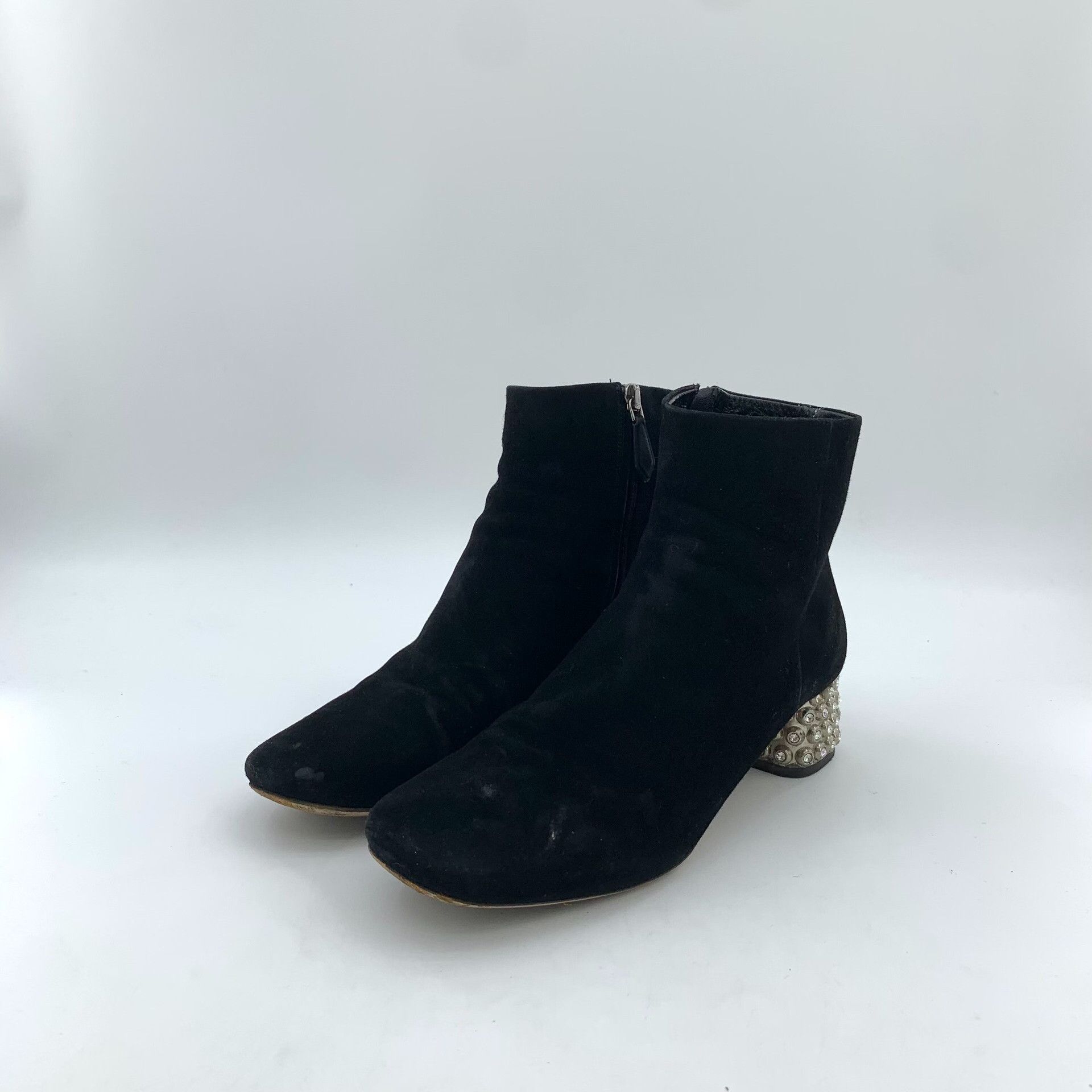 Miu Miu Miu Miu Crystal Block Heel Suede Boots 37.5 Size US 7.5 / IT 37.5 - 2 Thumbnail