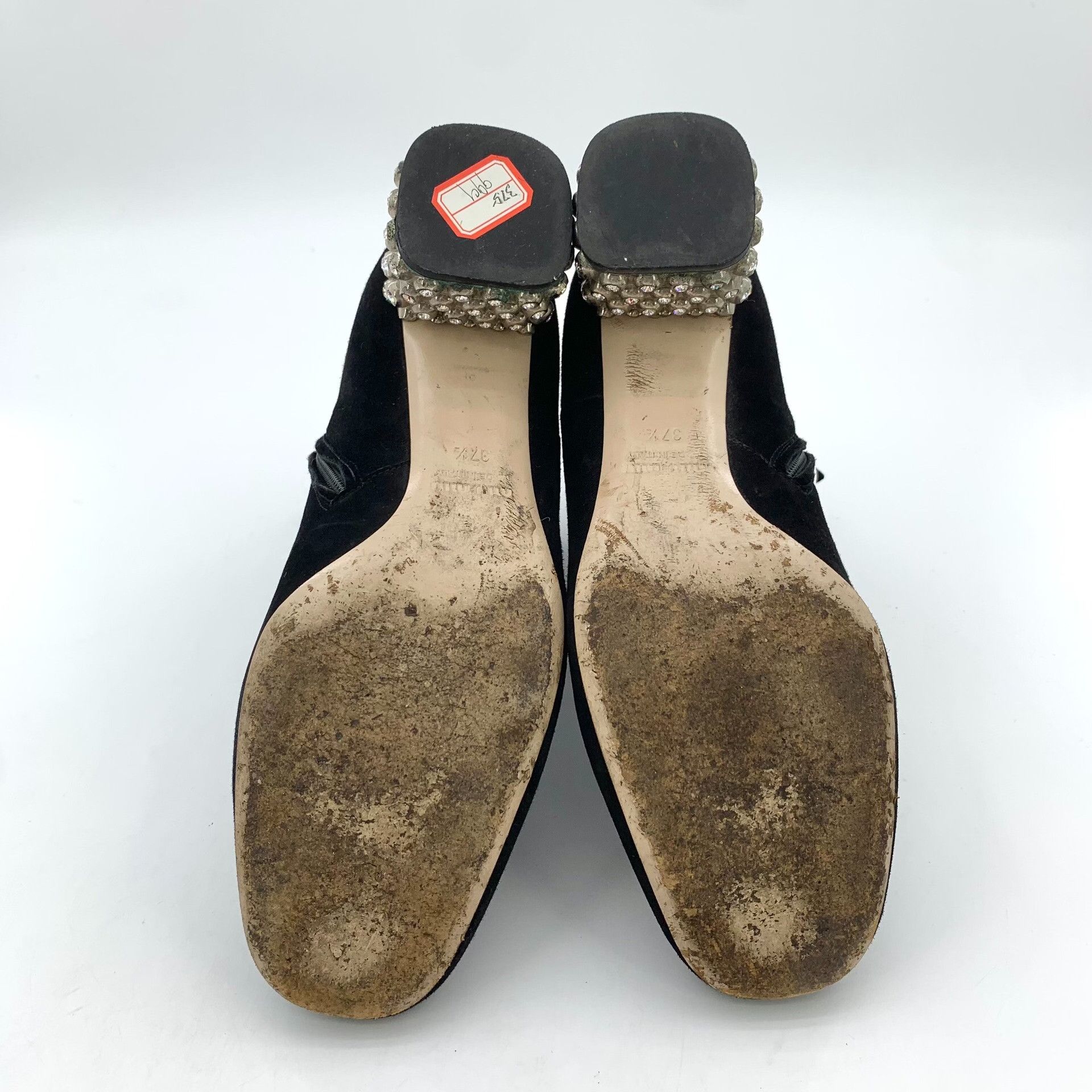 Miu Miu Miu Miu Crystal Block Heel Suede Boots 37.5 Size US 7.5 / IT 37.5 - 6 Thumbnail