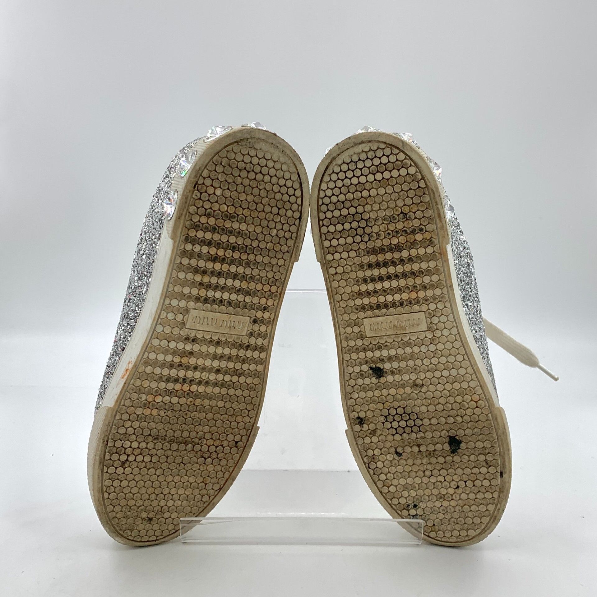 Miu Miu Miu Miu Silver Glitter Crystal Low-Top Sneakers 36.5 Size US 6.5 / IT 36.5 - 6 Thumbnail