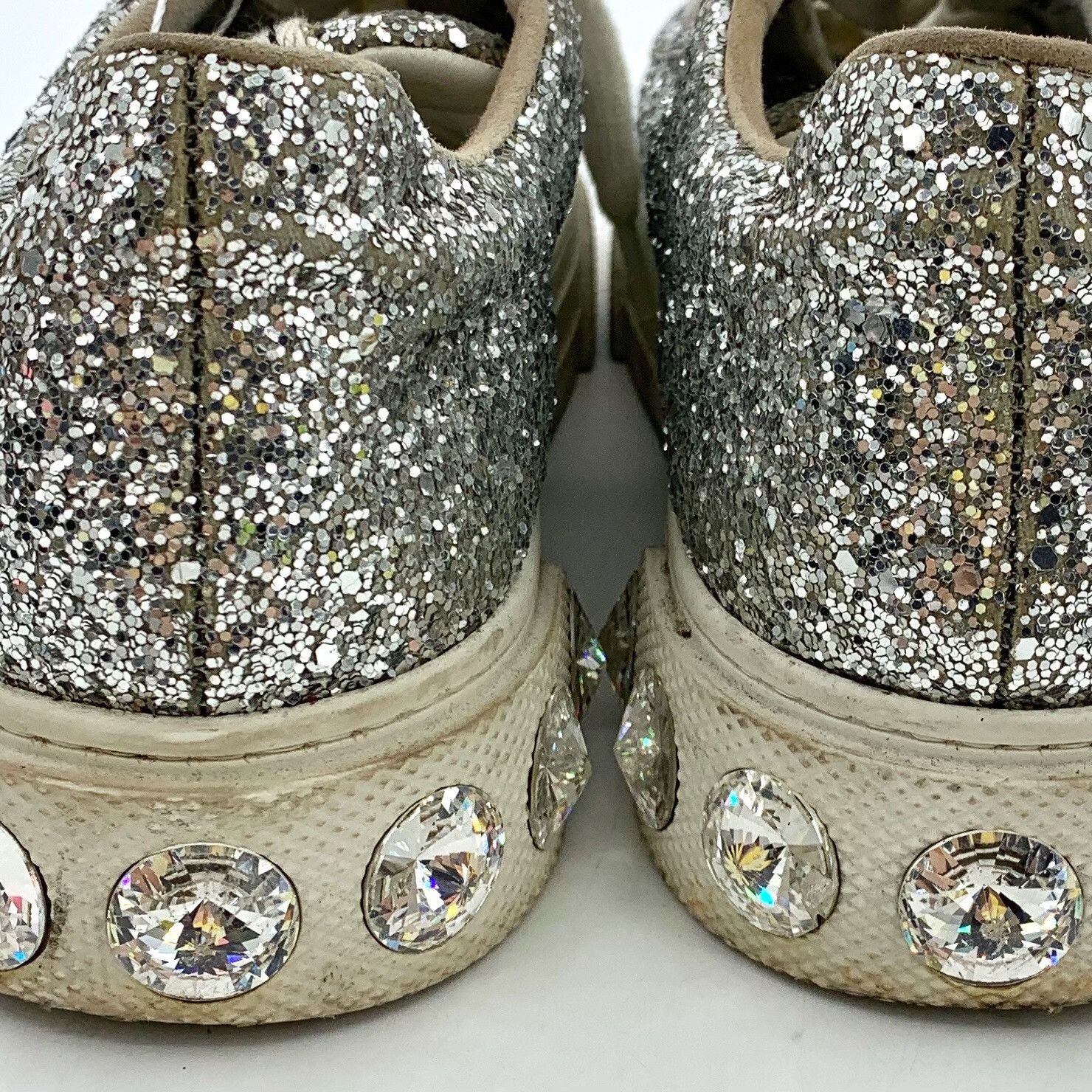 Miu Miu Miu Miu Silver Glitter Crystal Low-Top Sneakers 36.5 Size US 6.5 / IT 36.5 - 10 Thumbnail