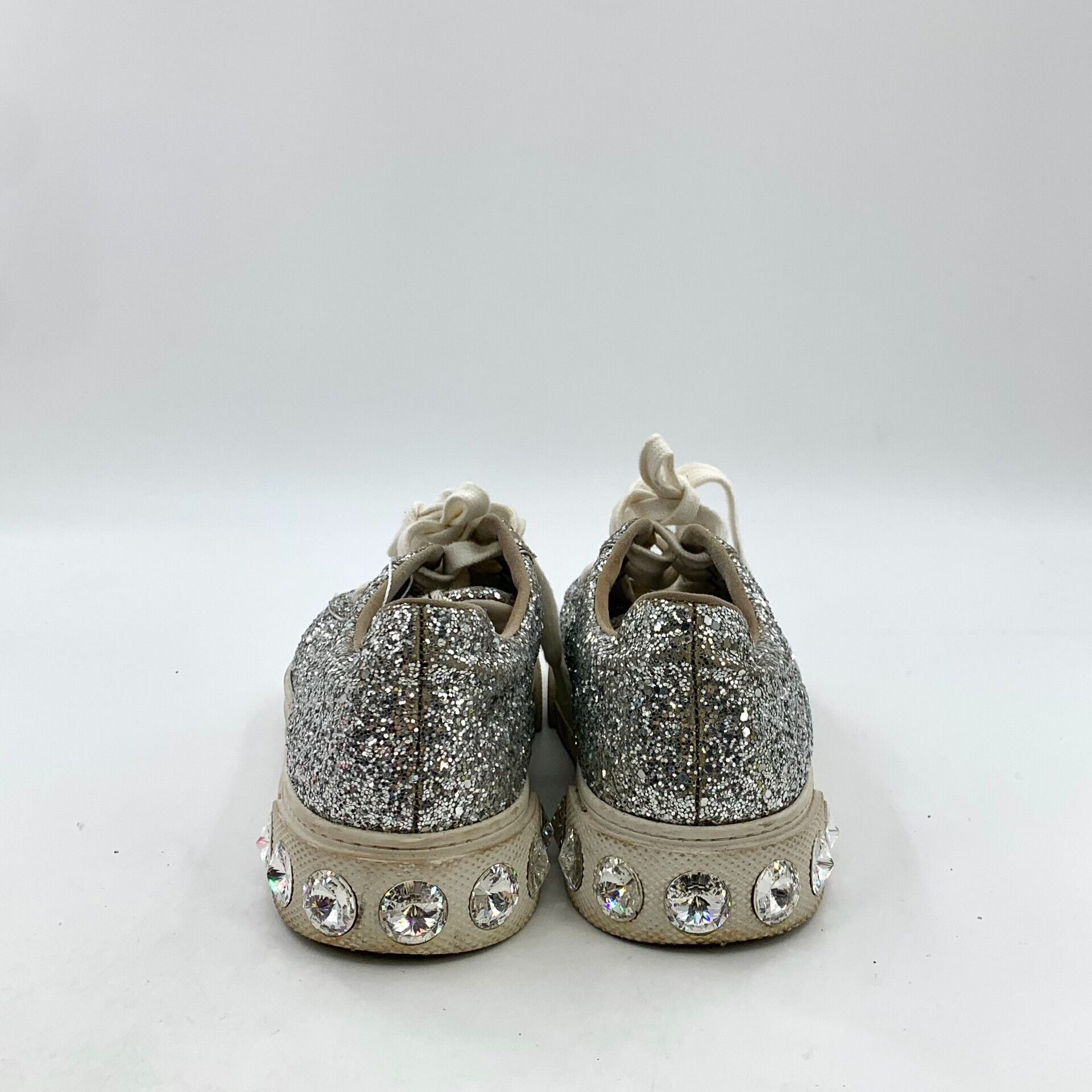 Miu Miu Miu Miu Silver Glitter Crystal Low-Top Sneakers 36.5 Size US 6.5 / IT 36.5 - 5 Thumbnail