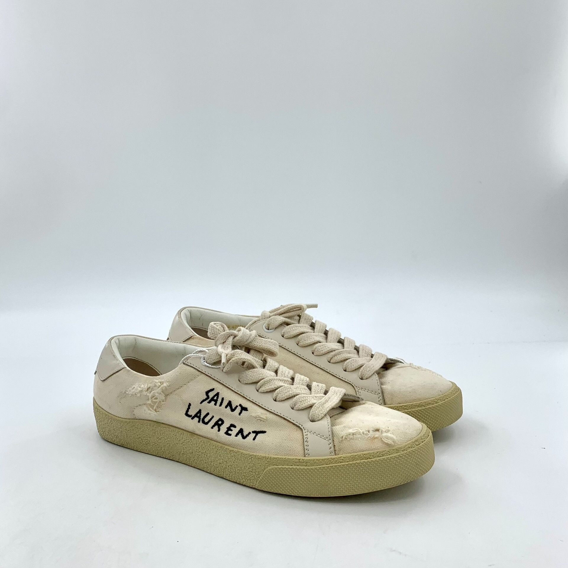 Saint Laurent Paris Saint Laurent Distressed Canvas Sneakers 37.5 Size US 7.5 / IT 37.5 - 3 Thumbnail