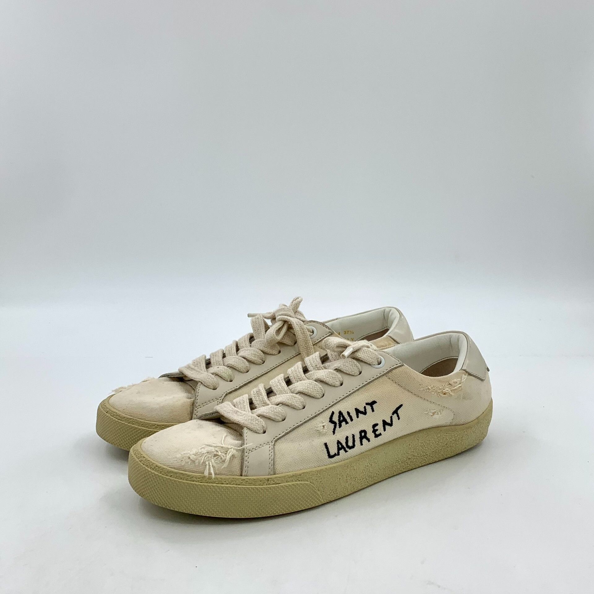 Saint Laurent Paris Saint Laurent Distressed Canvas Sneakers 37.5 Size US 7.5 / IT 37.5 - 2 Thumbnail
