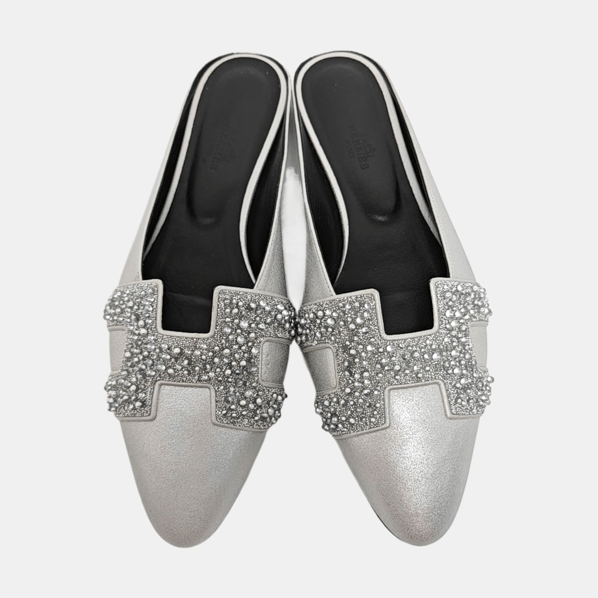 Hermes HERMÈS Embellished Silver Leather Mules 39 Size US 9 / IT 39 - 4 Thumbnail