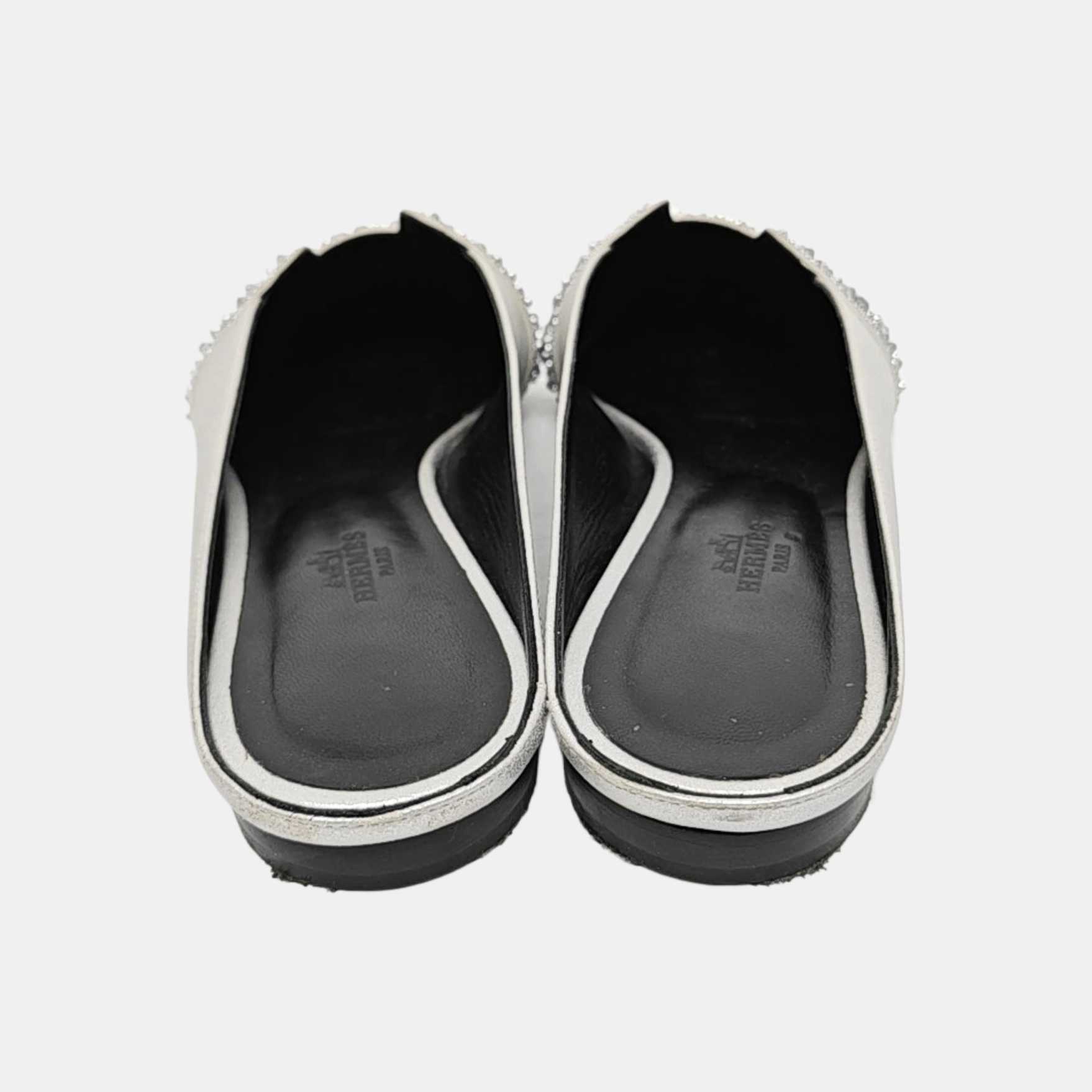Hermes HERMÈS Embellished Silver Leather Mules 39 Size US 9 / IT 39 - 5 Thumbnail