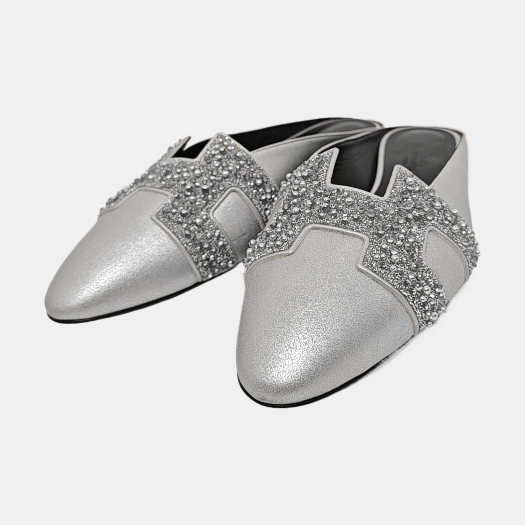 Hermes HERMÈS Embellished Silver Leather Mules 39 Size US 9 / IT 39 - 3 Thumbnail