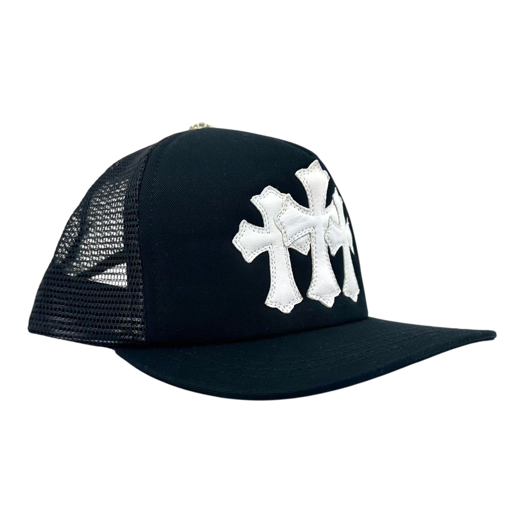 Chrome Hearts Cemetery Leather Cross Patch Trucker Hat Black White Size ONE SIZE - 2 Thumbnail