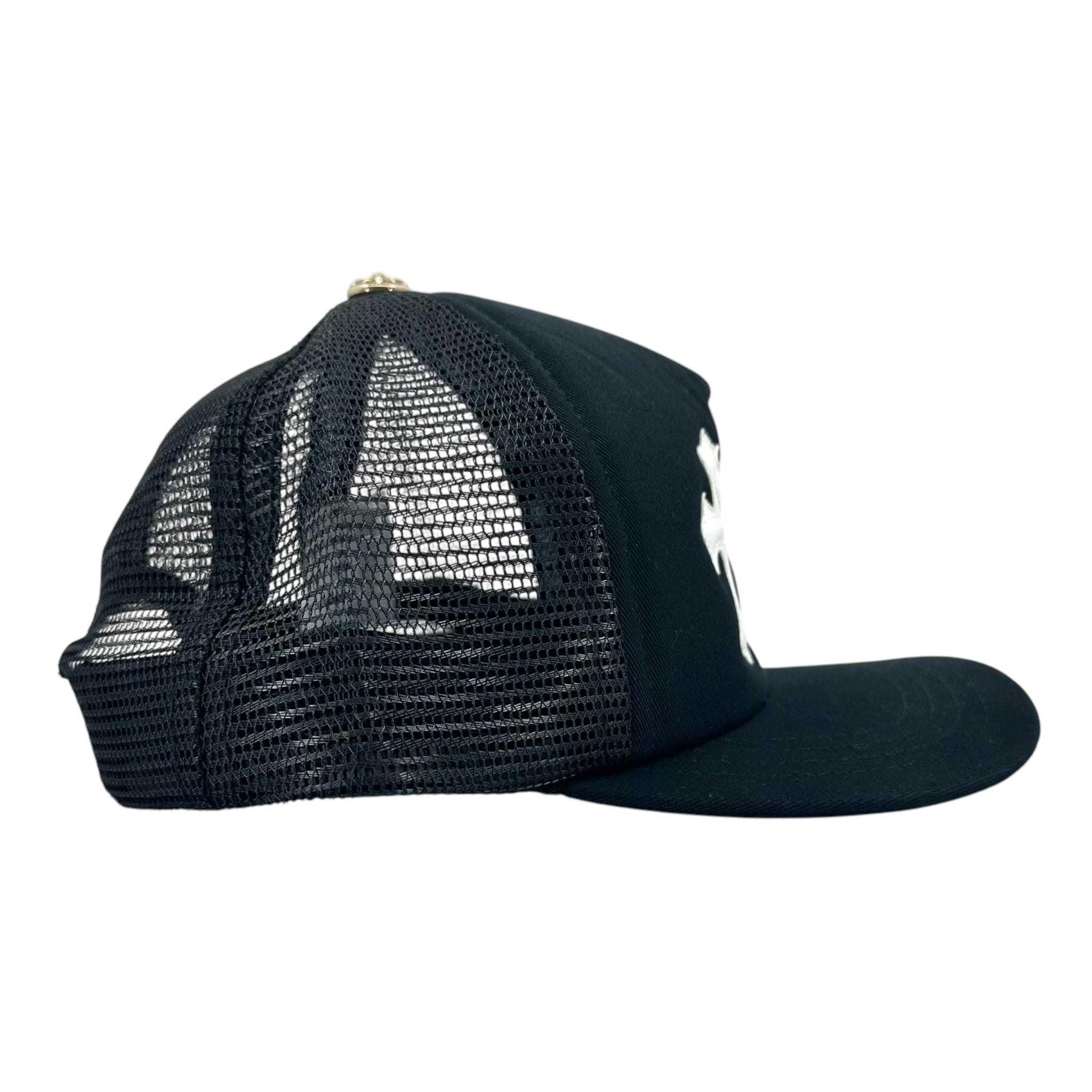 Chrome Hearts Cemetery Leather Cross Patch Trucker Hat Black White Size ONE SIZE - 3 Thumbnail