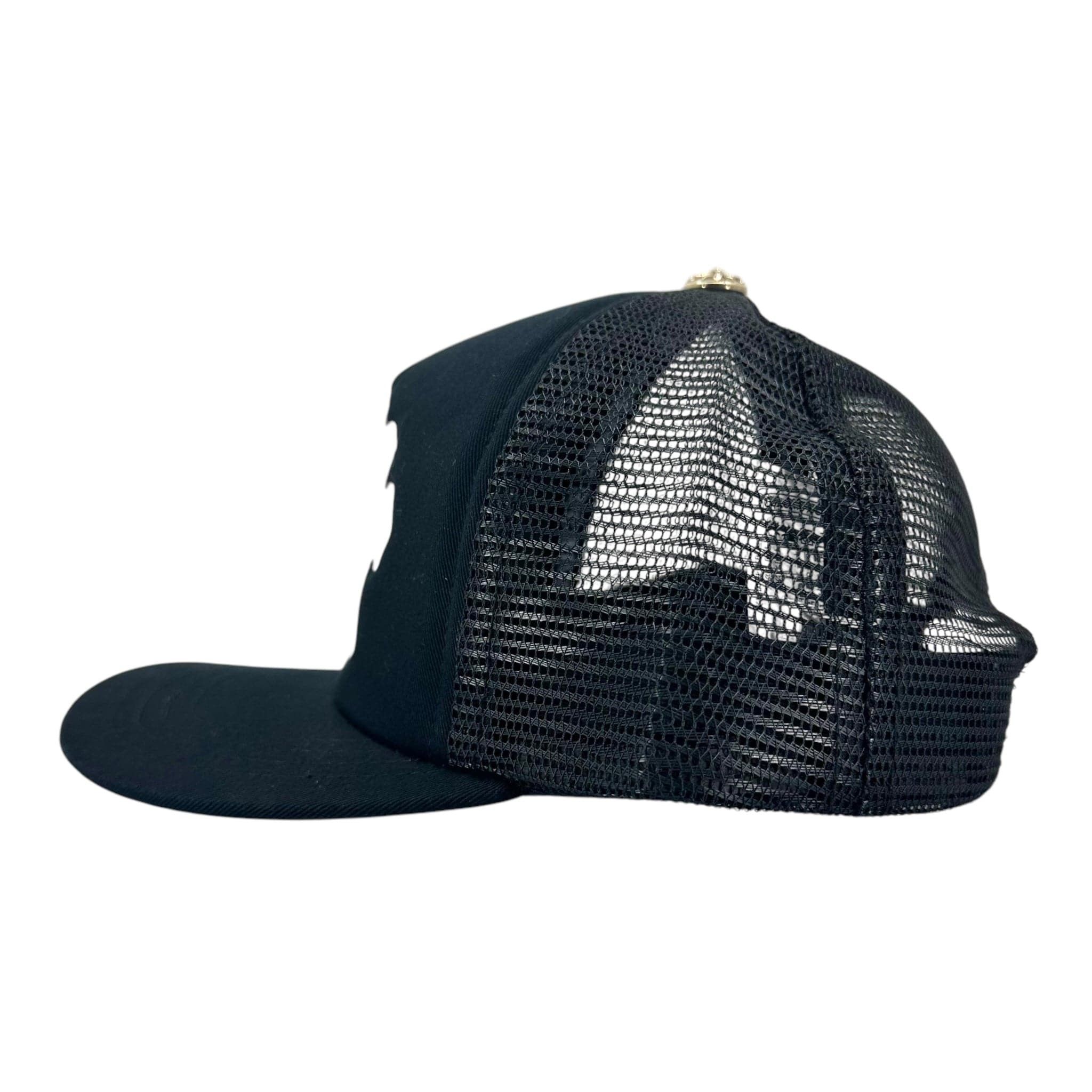 Chrome Hearts Cemetery Leather Cross Patch Trucker Hat Black White Size ONE SIZE - 4 Thumbnail