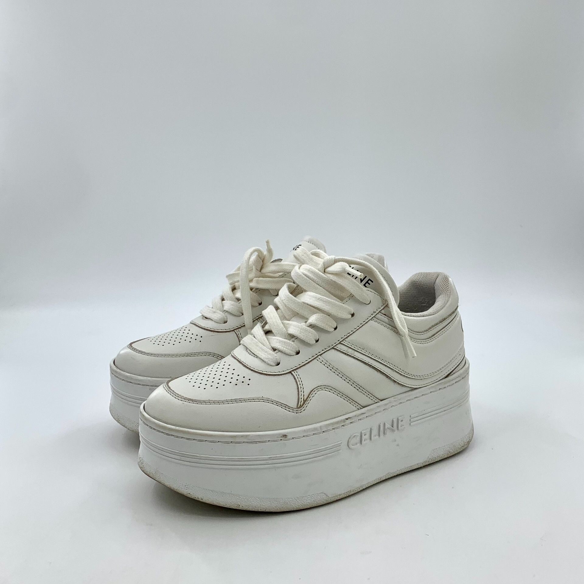 Celine Celine Block White Leather Platform Sneakers 34 Size US 4 / IT 34 - 2 Thumbnail