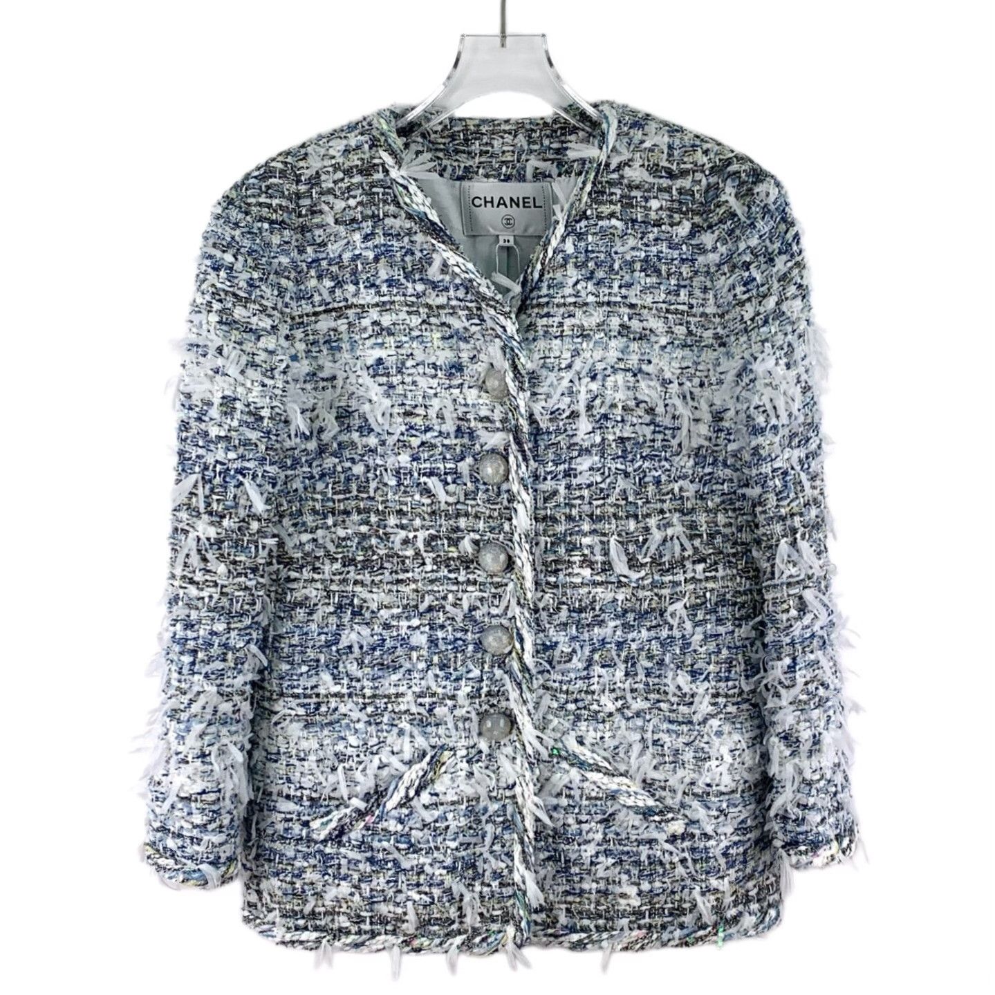 Chanel Chanel Blue Fringe Tweed Jacket Size 38 Size S / US 4 / IT 40 - 2 Thumbnail