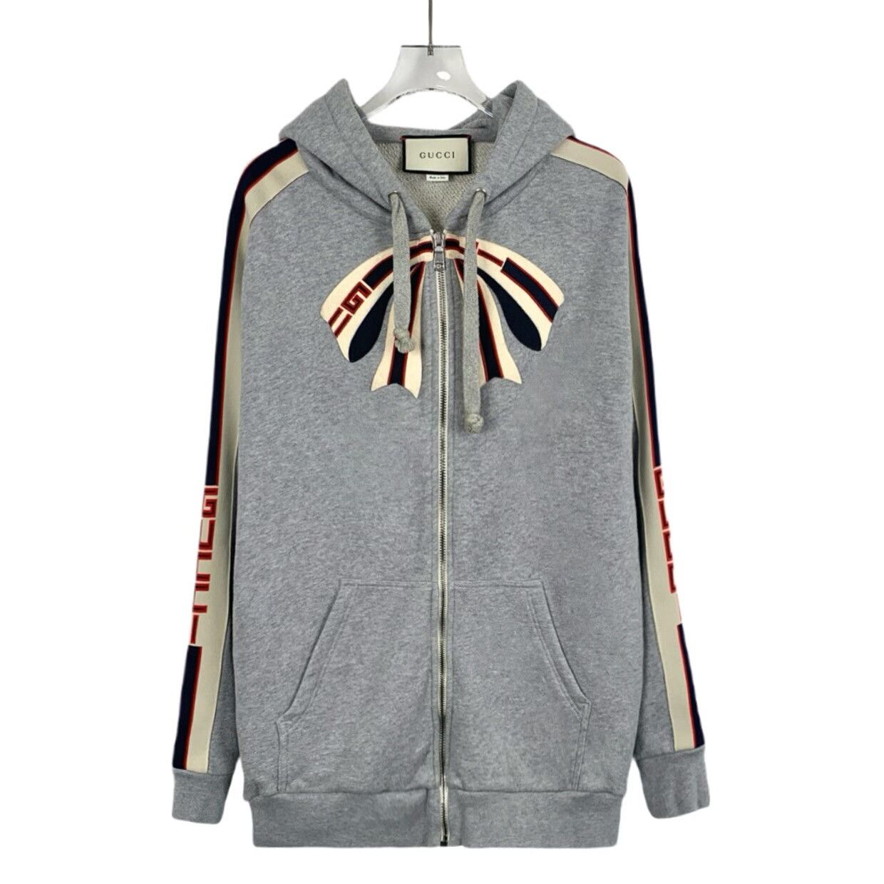 Gucci Gucci Bow Logo Zip-Up Hoodie Gray M Size US M / EU 48-50 / 2 - 2 Thumbnail