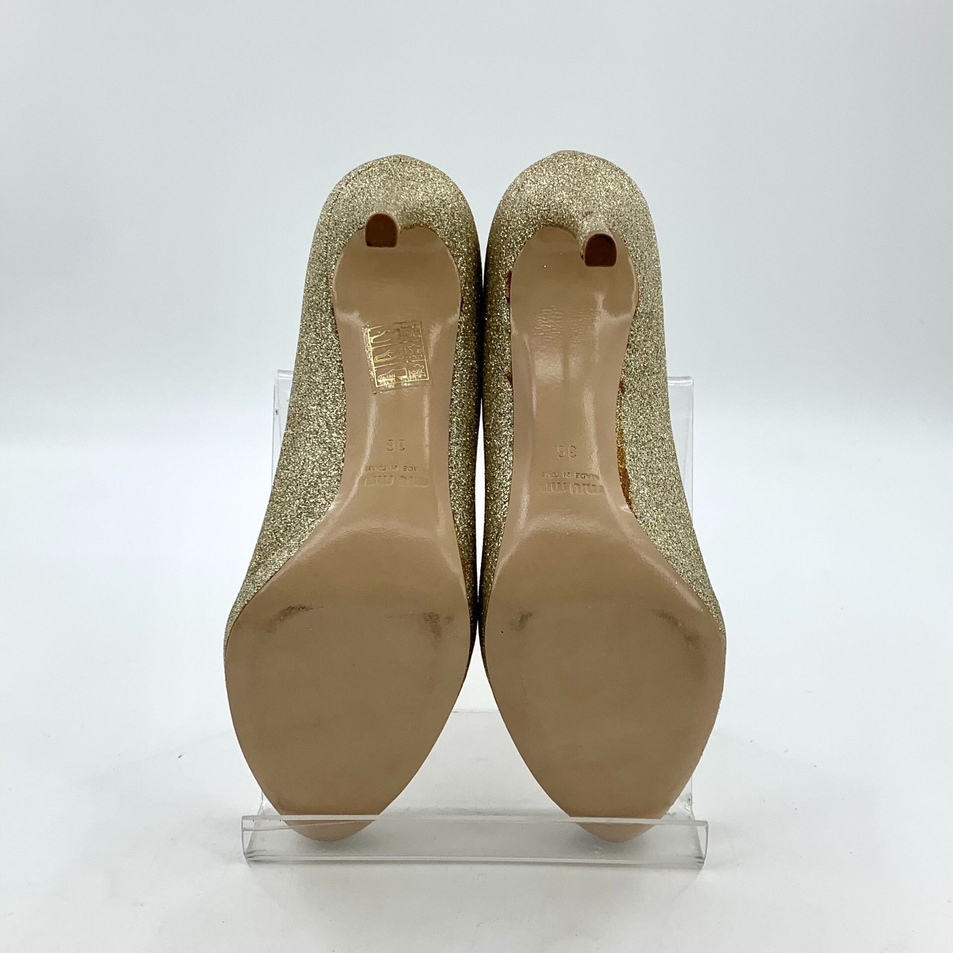 Miu Miu Miu Miu Champagne Glitter Stiletto Heels Size 36 Size US 6 / IT 36 - 6 Thumbnail