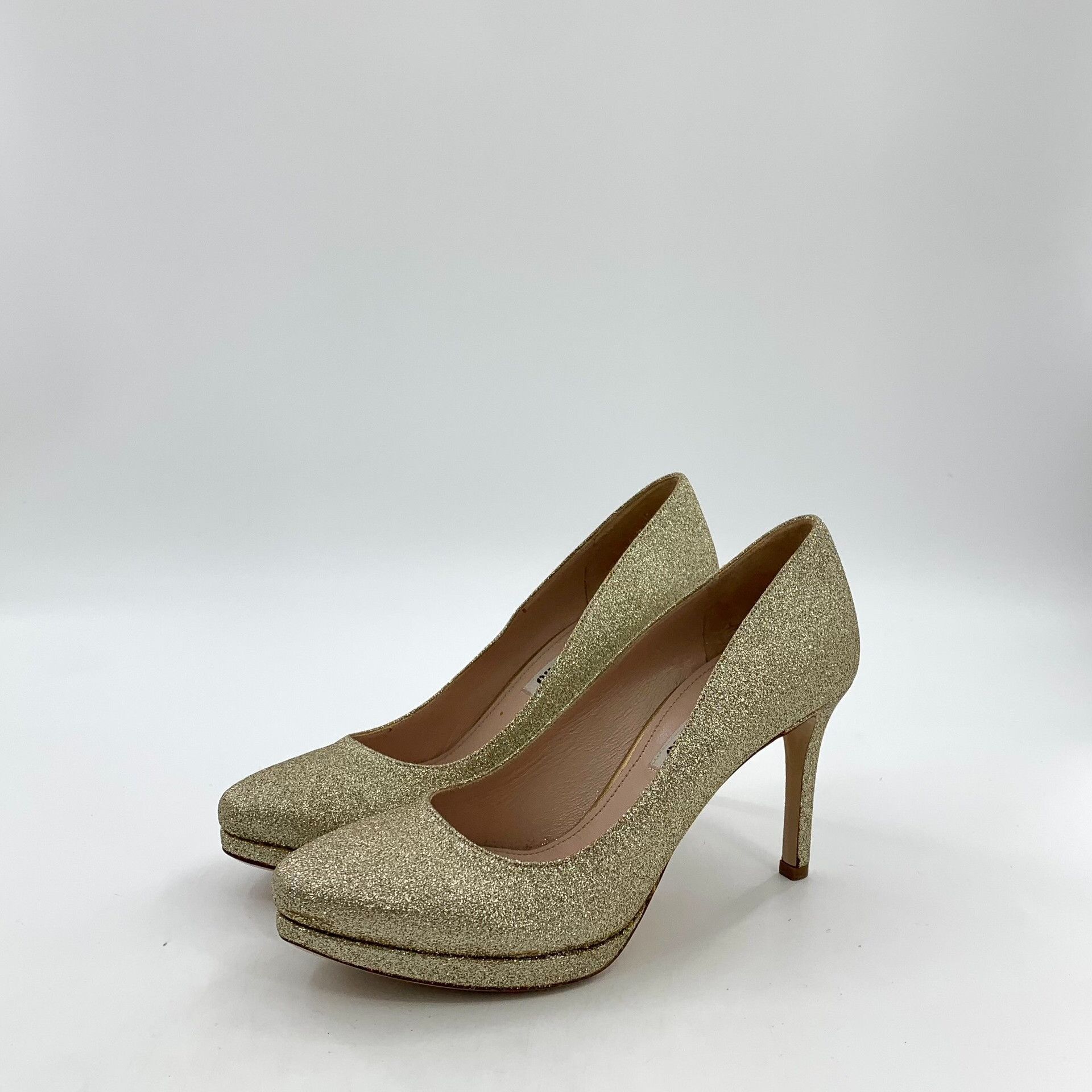 Miu Miu Miu Miu Champagne Glitter Stiletto Heels Size 36 Size US 6 / IT 36 - 2 Thumbnail