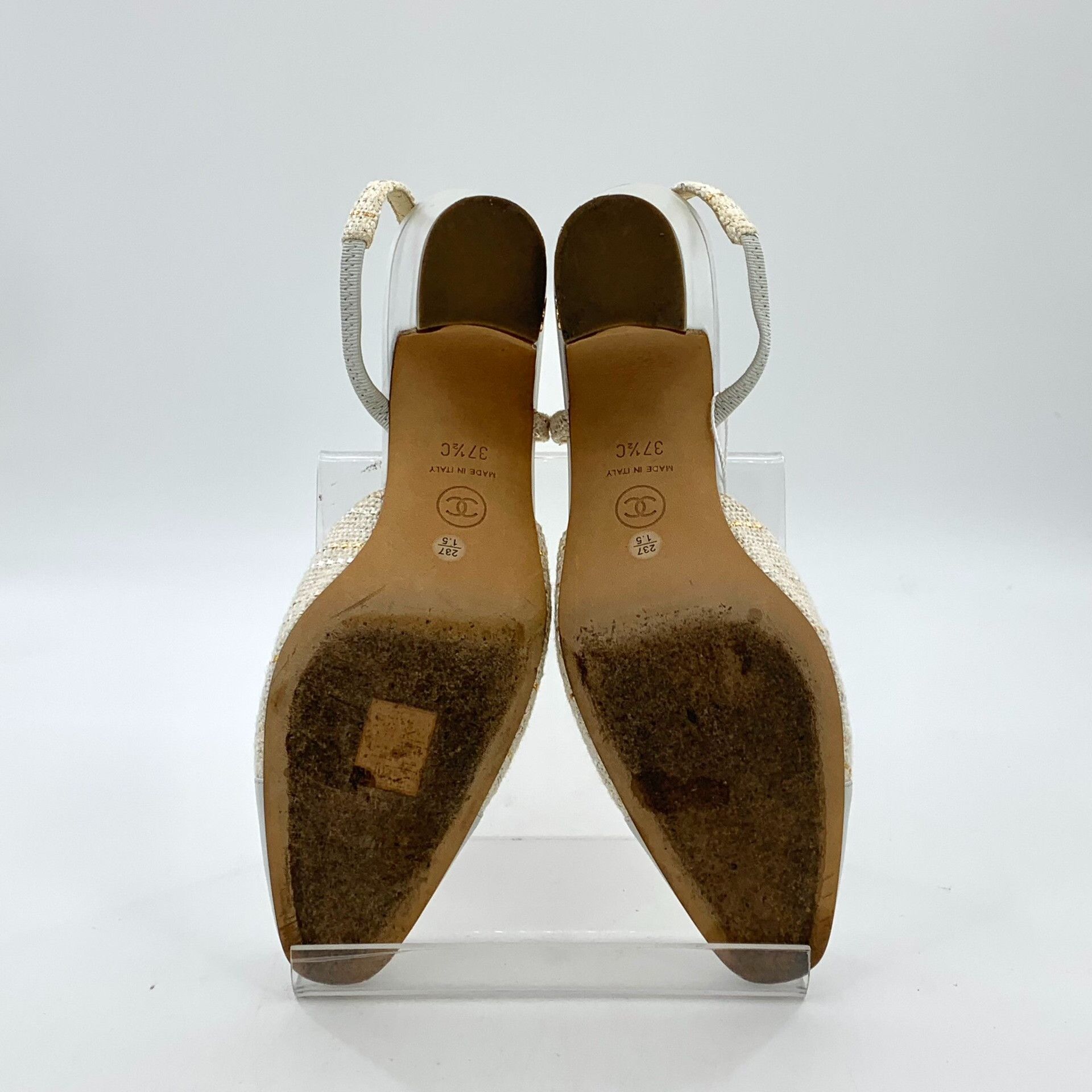 Chanel Chanel Tweed Leather Cap Toe Slingback Sandals 37.5 Size US 7.5 / IT 37.5 - 6 Thumbnail