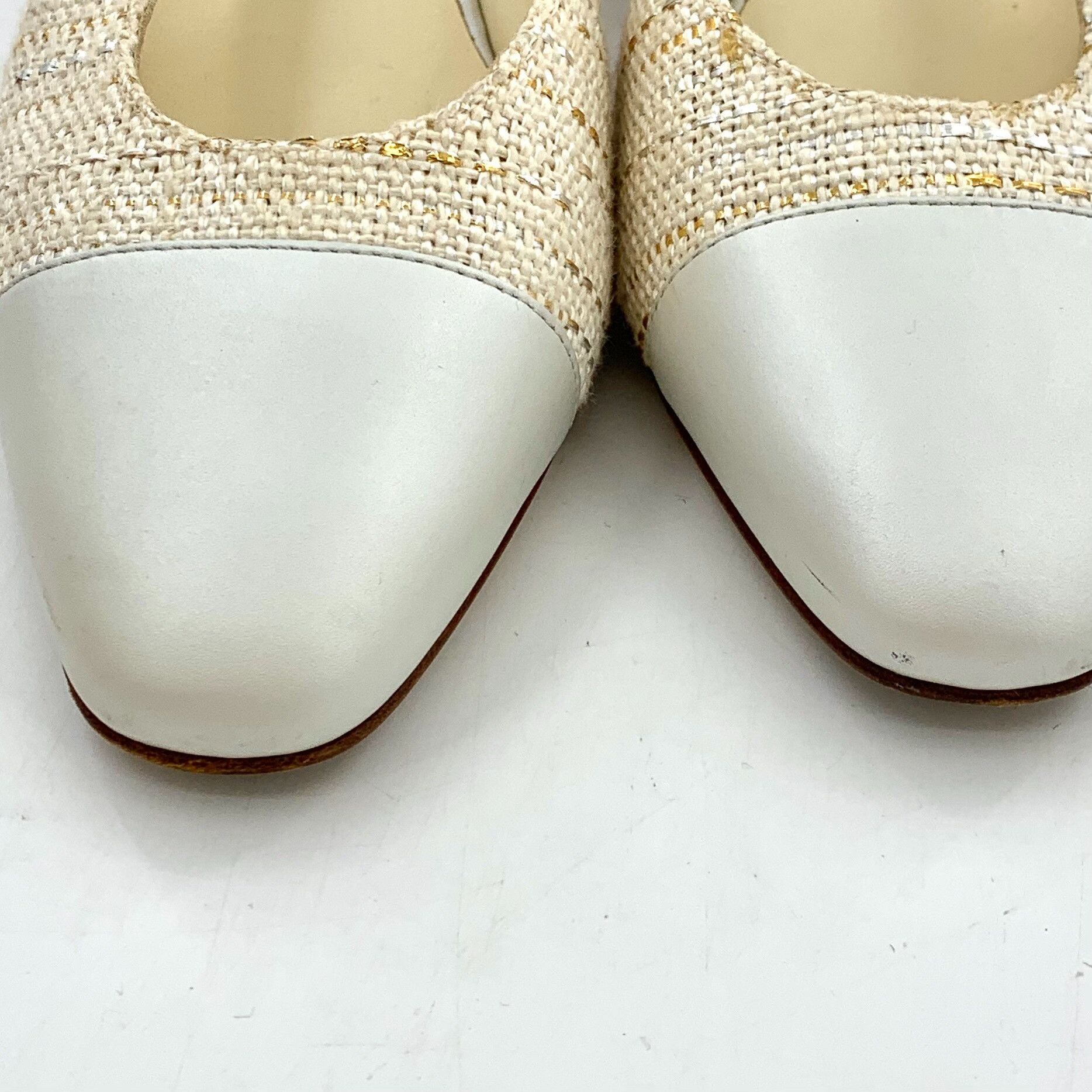 Chanel Chanel Tweed Leather Cap Toe Slingback Sandals 37.5 Size US 7.5 / IT 37.5 - 10 Thumbnail