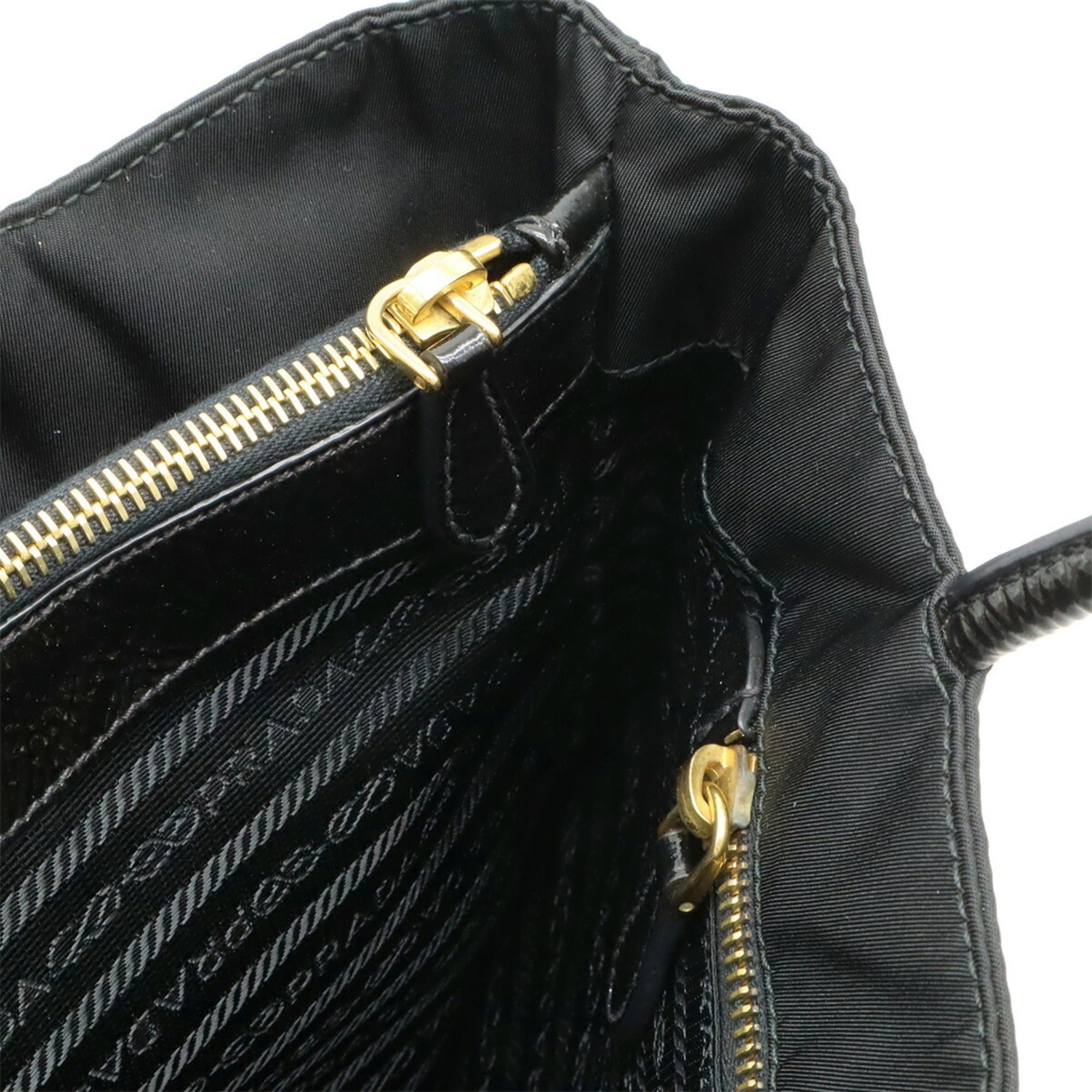 Prada PRADA Triangle Tote Bag Shoulder Nylon Patent Leather NERO Black BR3854 Size ONE SIZE - 6 Thumbnail