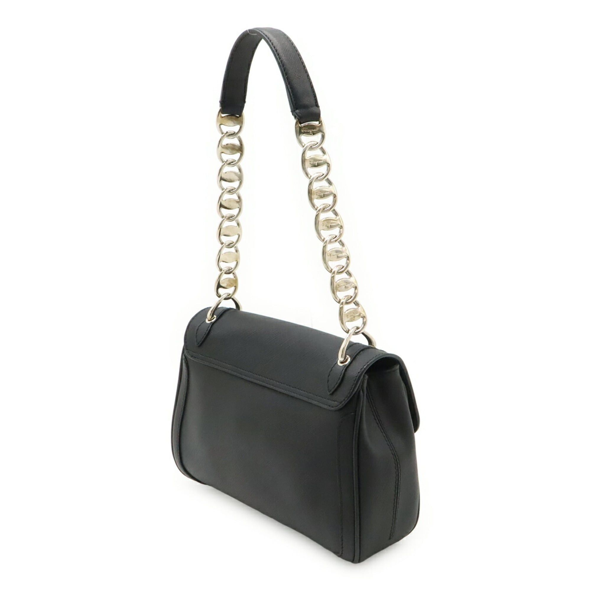 Salvatore Ferragamo Salvatore Ferragamo Gancini Vara Chain Shoulder Handbag, Leather, Black, BW-8462 Size ONE SIZE - 3 Thumbnail