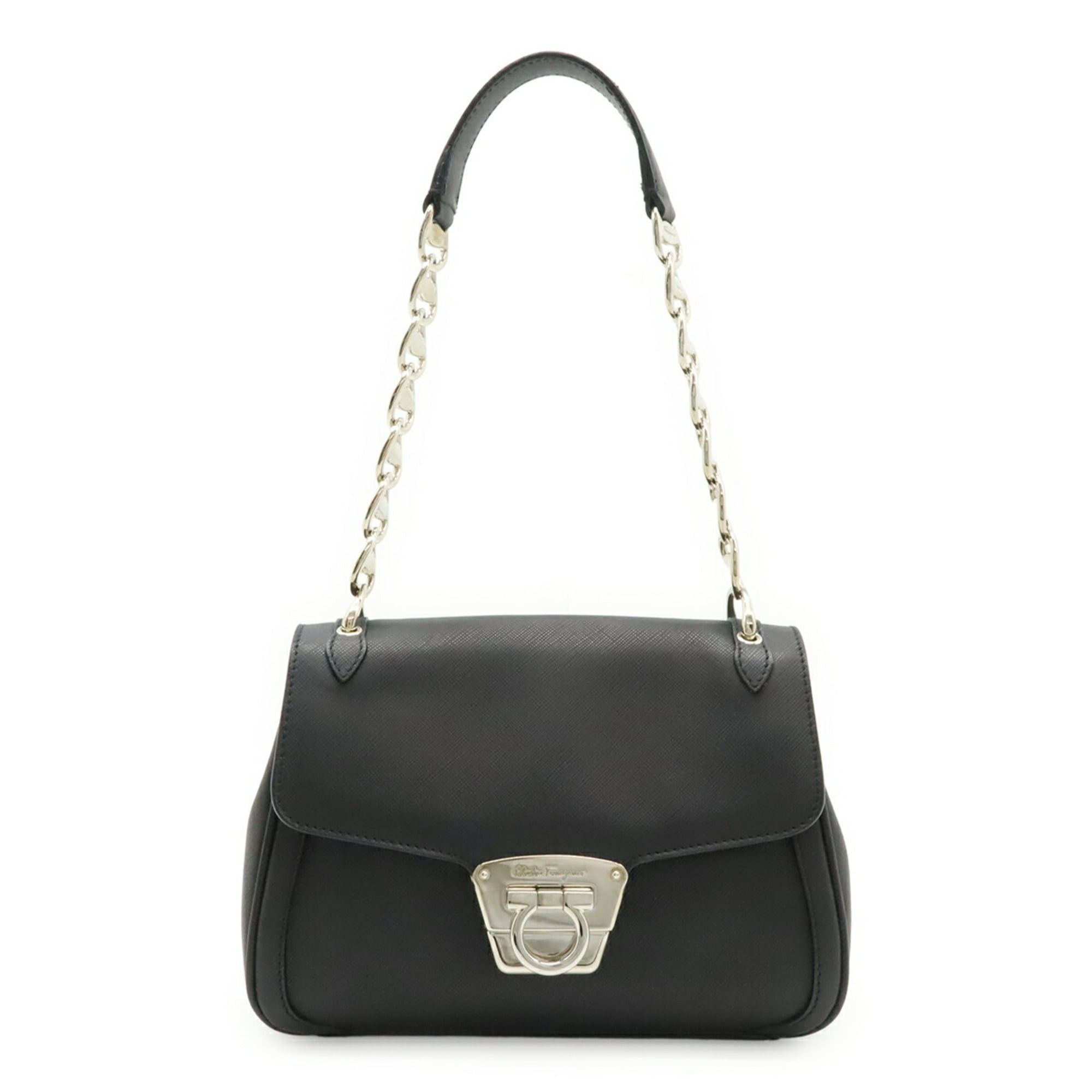 Salvatore Ferragamo Salvatore Ferragamo Gancini Vara Chain Shoulder Handbag, Leather, Black, BW-8462 Size ONE SIZE - 2 Thumbnail