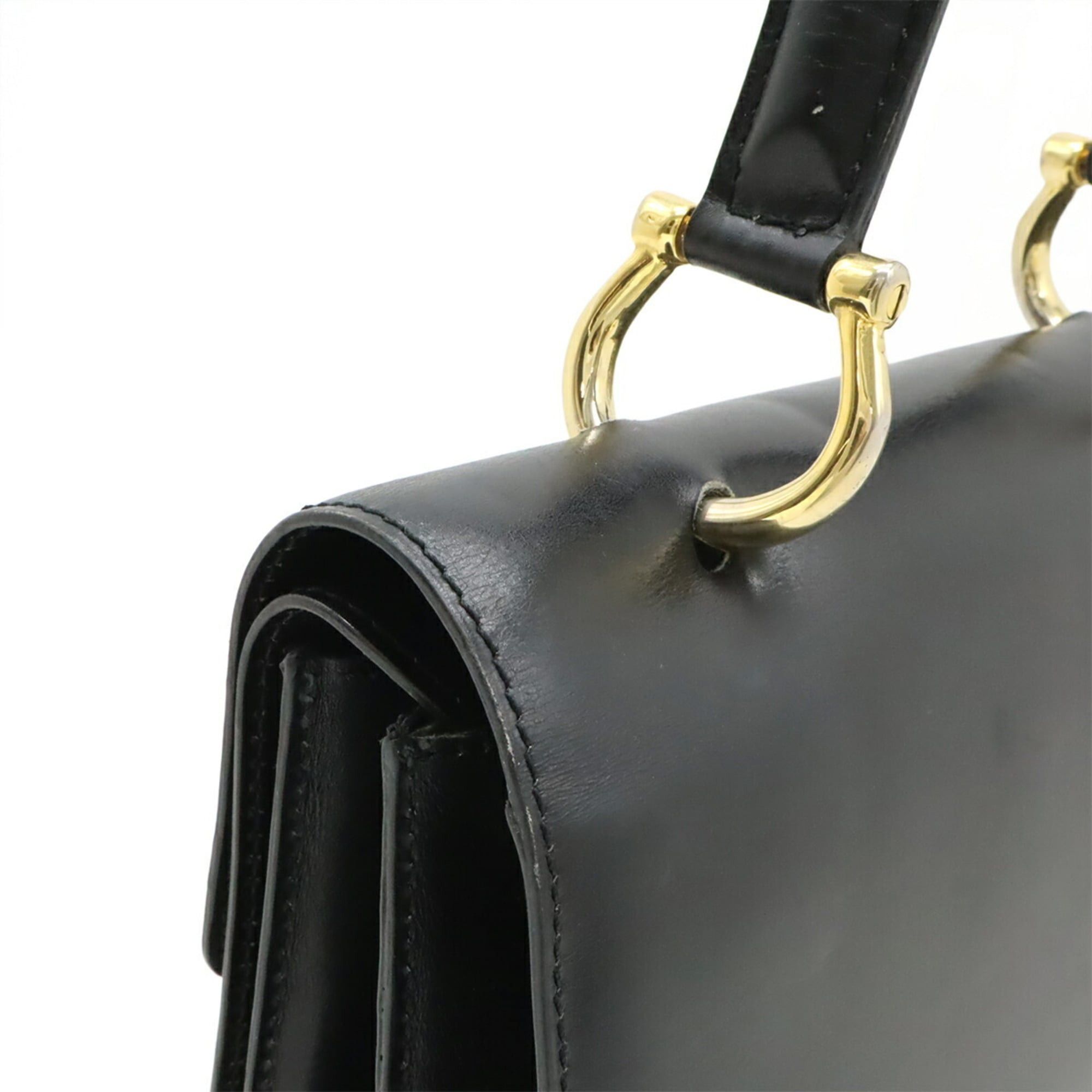 Celine CELINE Gancini Double Flap Handbag, Leather, Black Size ONE SIZE - 5 Thumbnail
