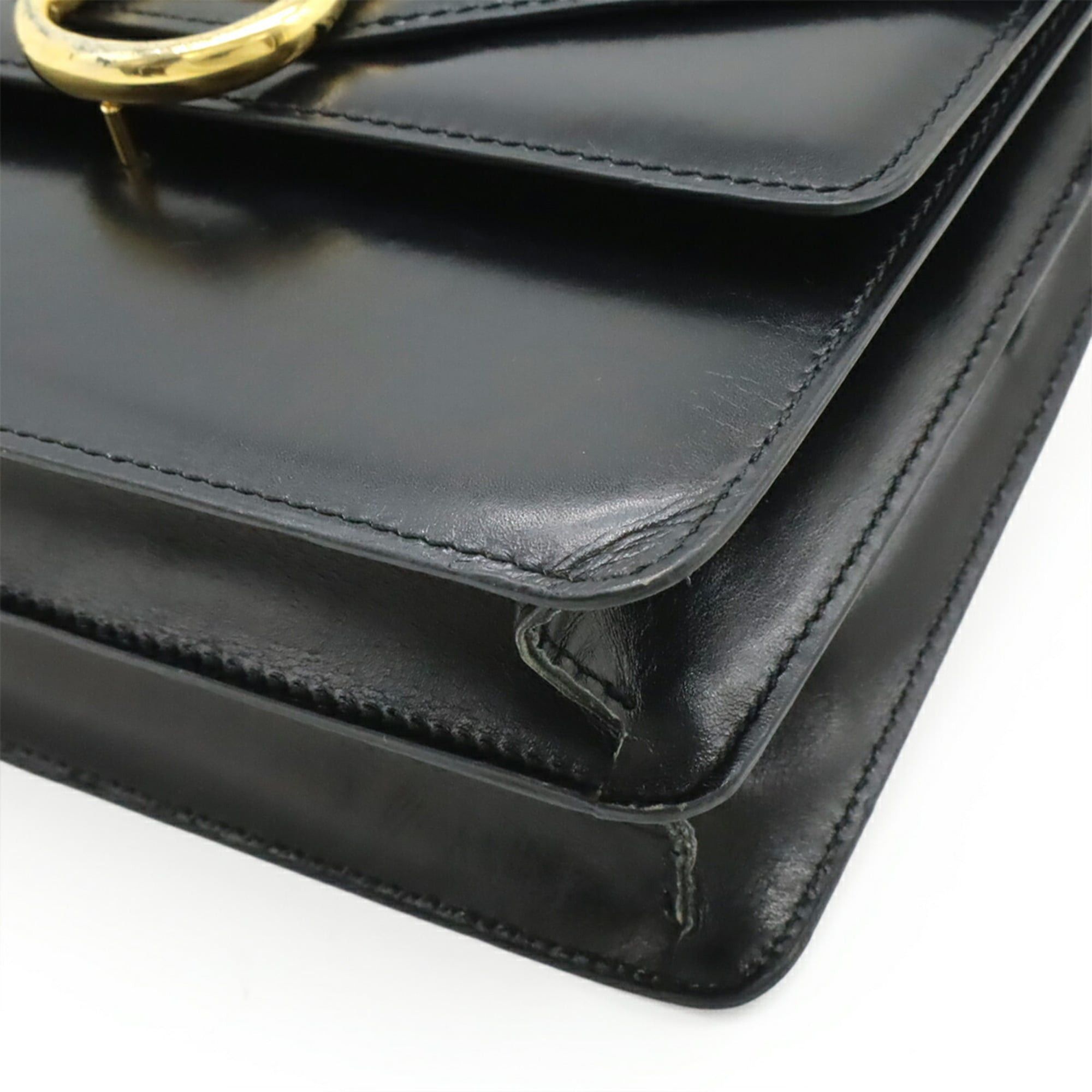 Celine CELINE Gancini Double Flap Handbag, Leather, Black Size ONE SIZE - 4 Thumbnail