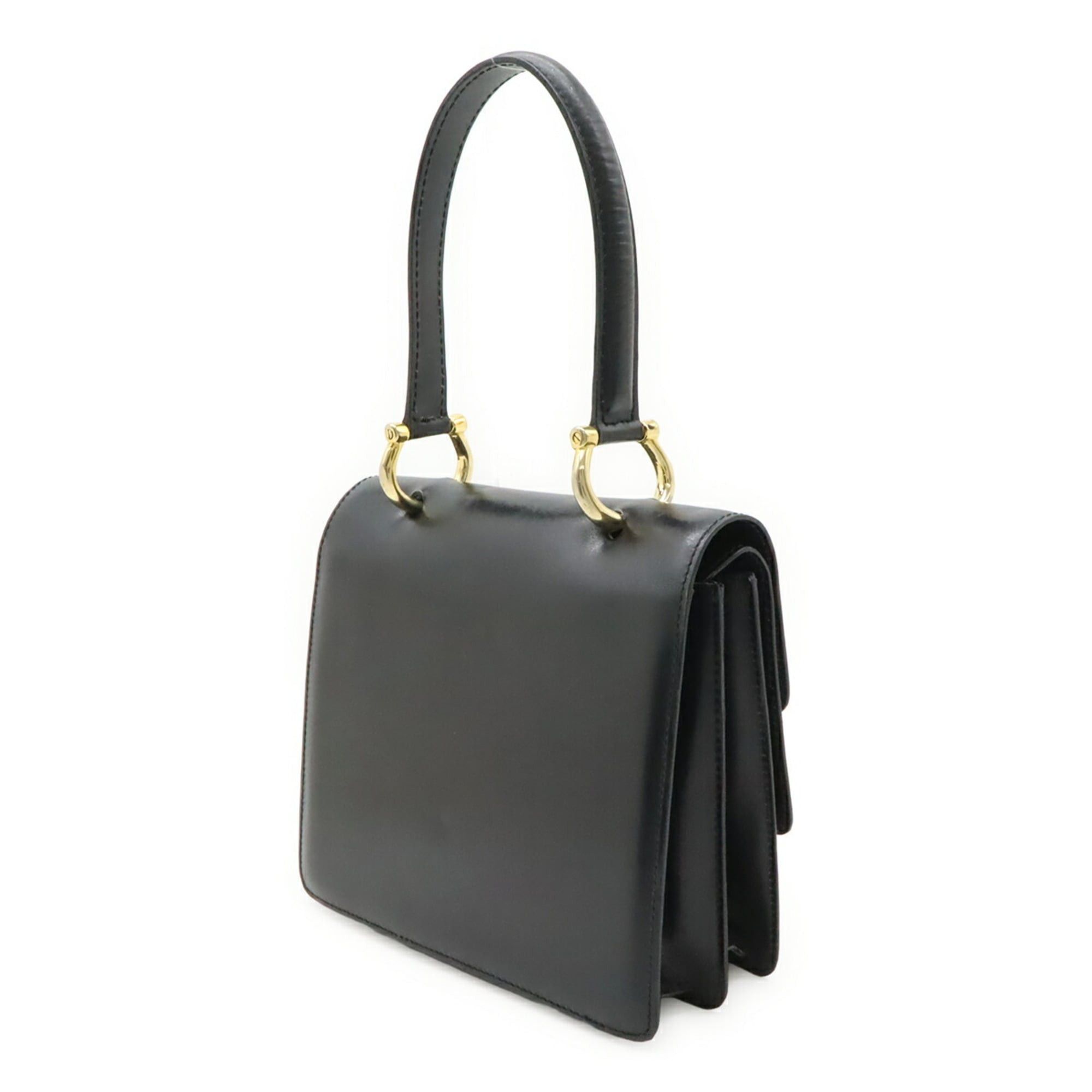 Celine CELINE Gancini Double Flap Handbag, Leather, Black Size ONE SIZE - 3 Thumbnail