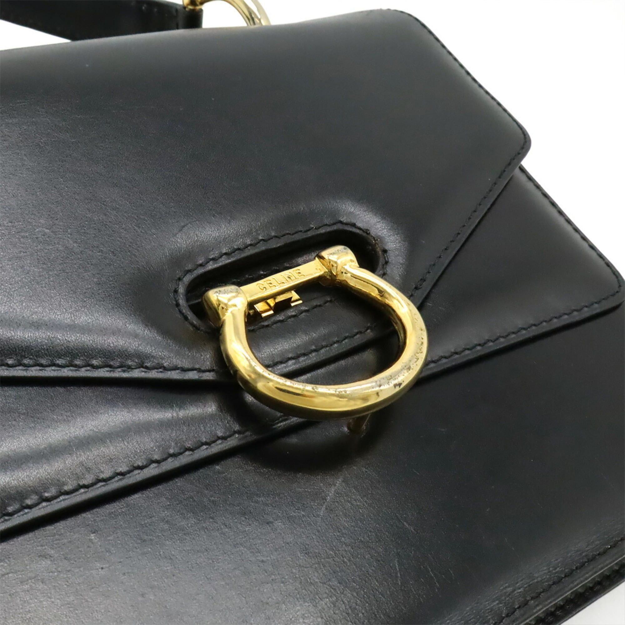 Celine CELINE Gancini Double Flap Handbag, Leather, Black Size ONE SIZE - 10 Thumbnail