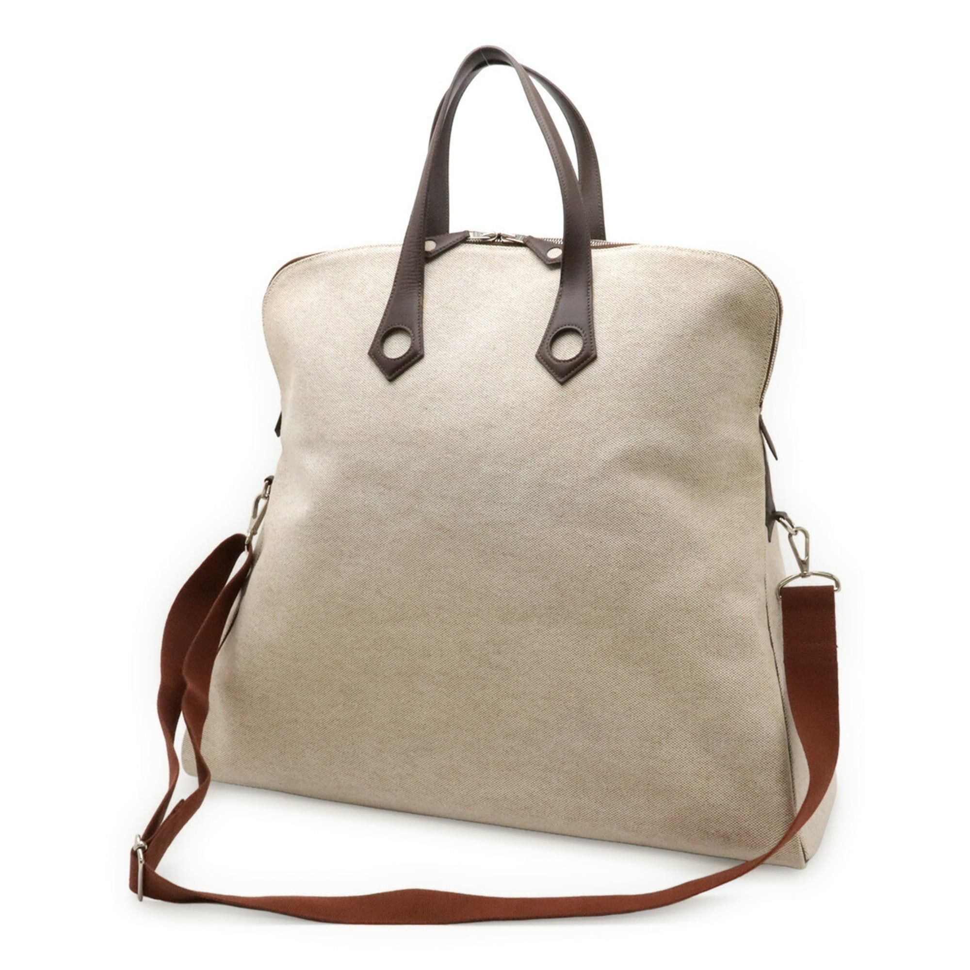 Hermes HERMES Sac Ybou MM Tote Bag Handbag Toile H Leather Ivory Natural Brown □J Stamp Size ONE SIZE - 3 Thumbnail