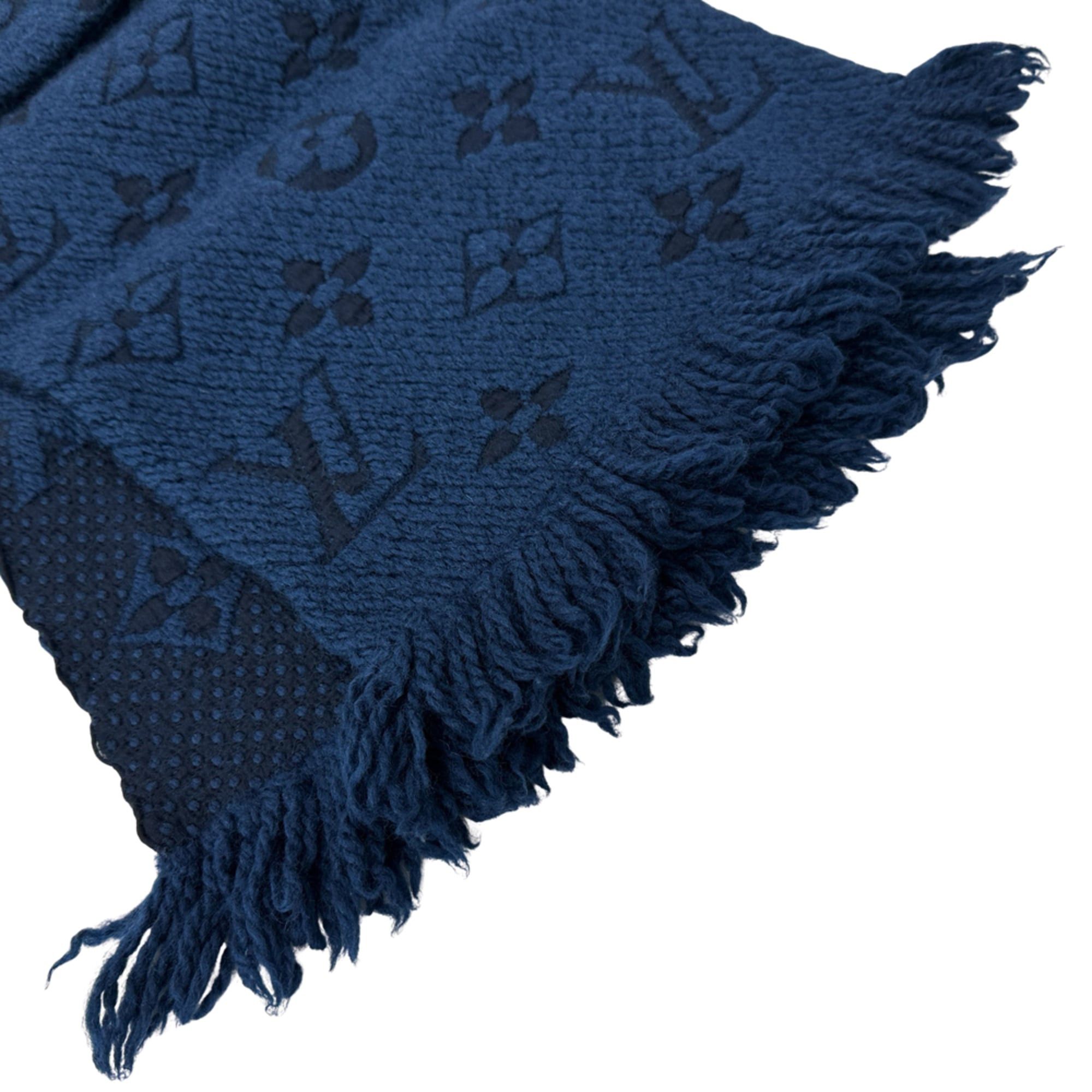 Louis Vuitton Louis Vuitton Scarf Muffler Monogram Women's Men's Brand Stole Wool Echarpe Logomania Anthracite Navy M75504 Size ONE SIZE - 4 Thumbnail
