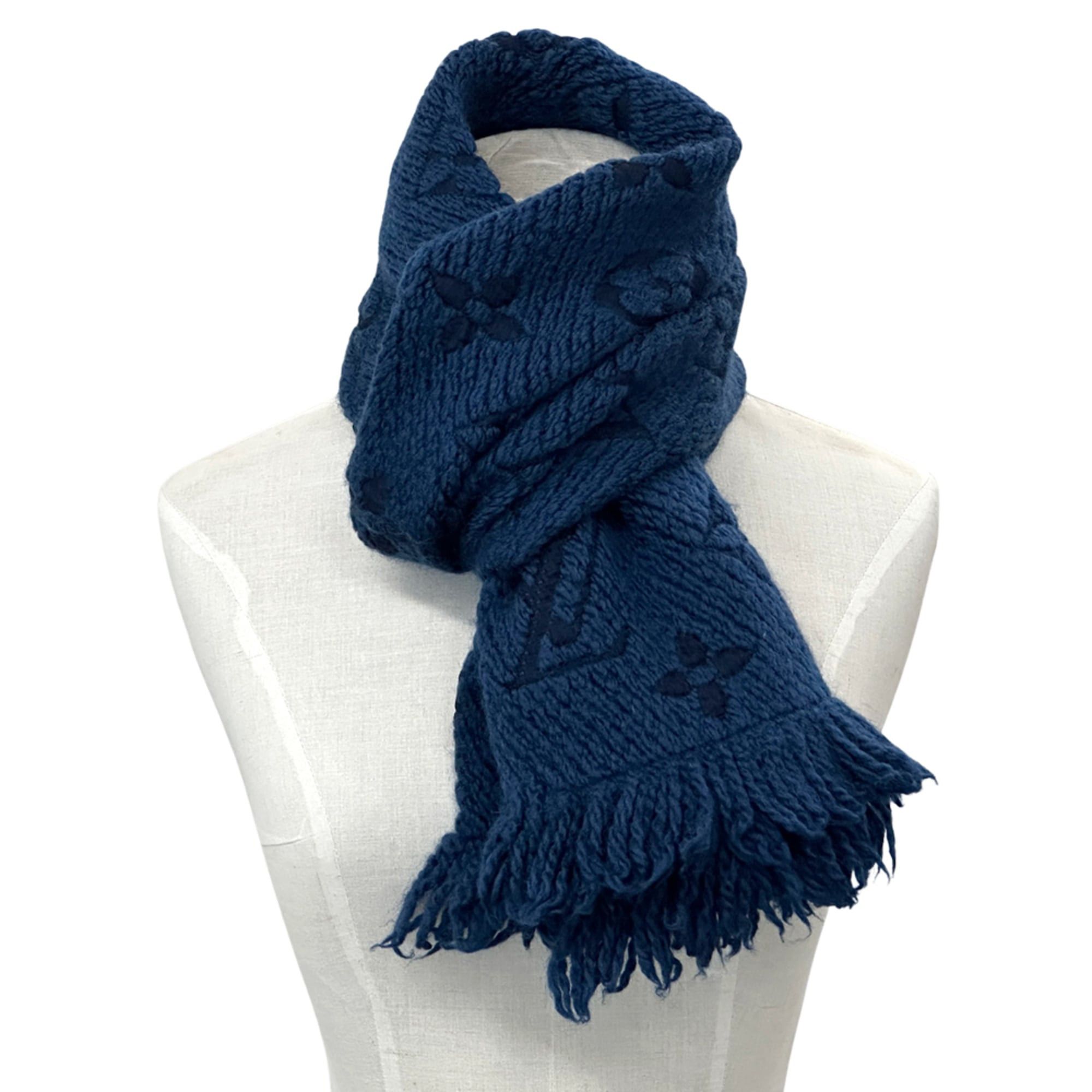 Louis Vuitton Louis Vuitton Scarf Muffler Monogram Women's Men's Brand Stole Wool Echarpe Logomania Anthracite Navy M75504 Size ONE SIZE - 5 Thumbnail